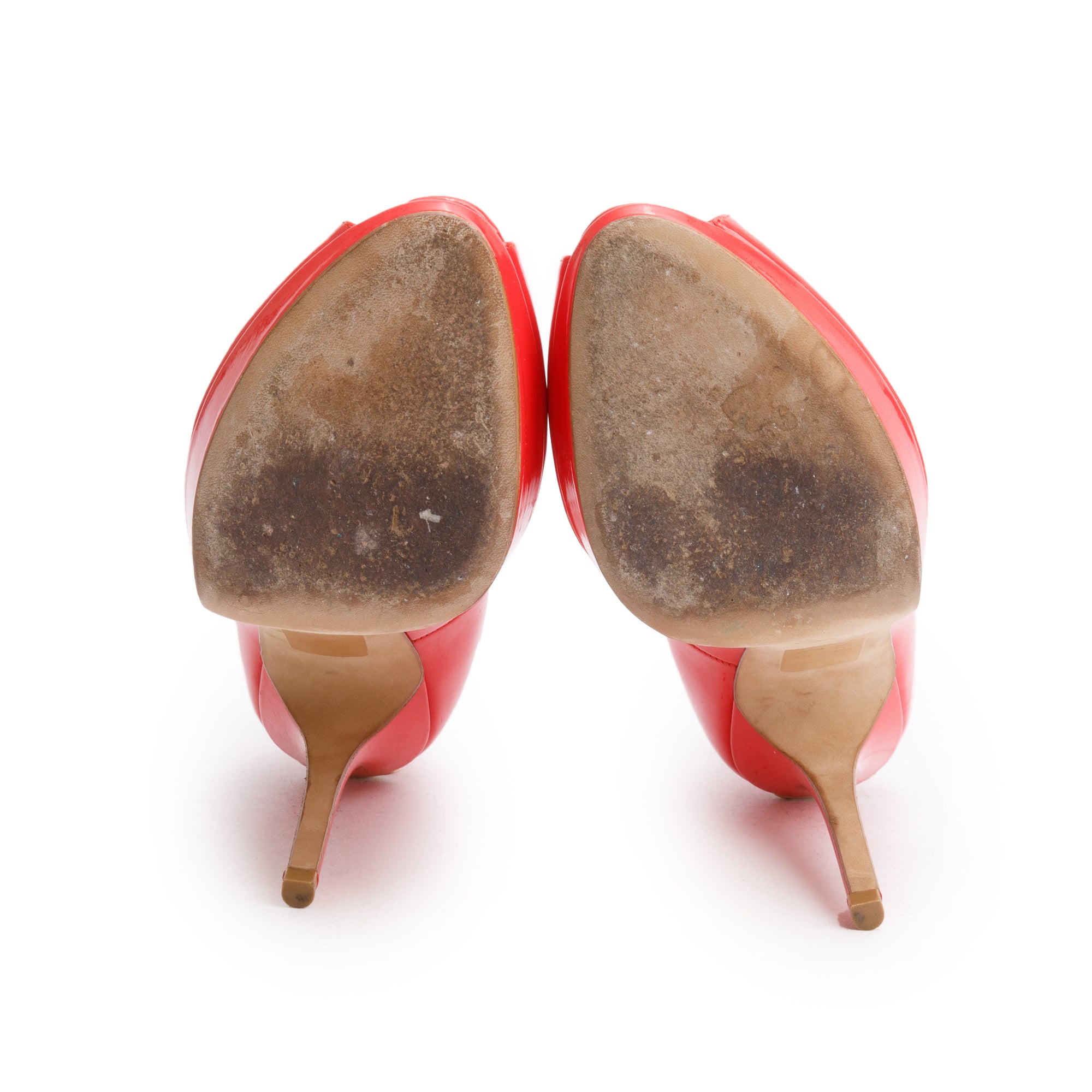 Christian Dior Coral Patent Leather Peep Toe Pumps, Size 40