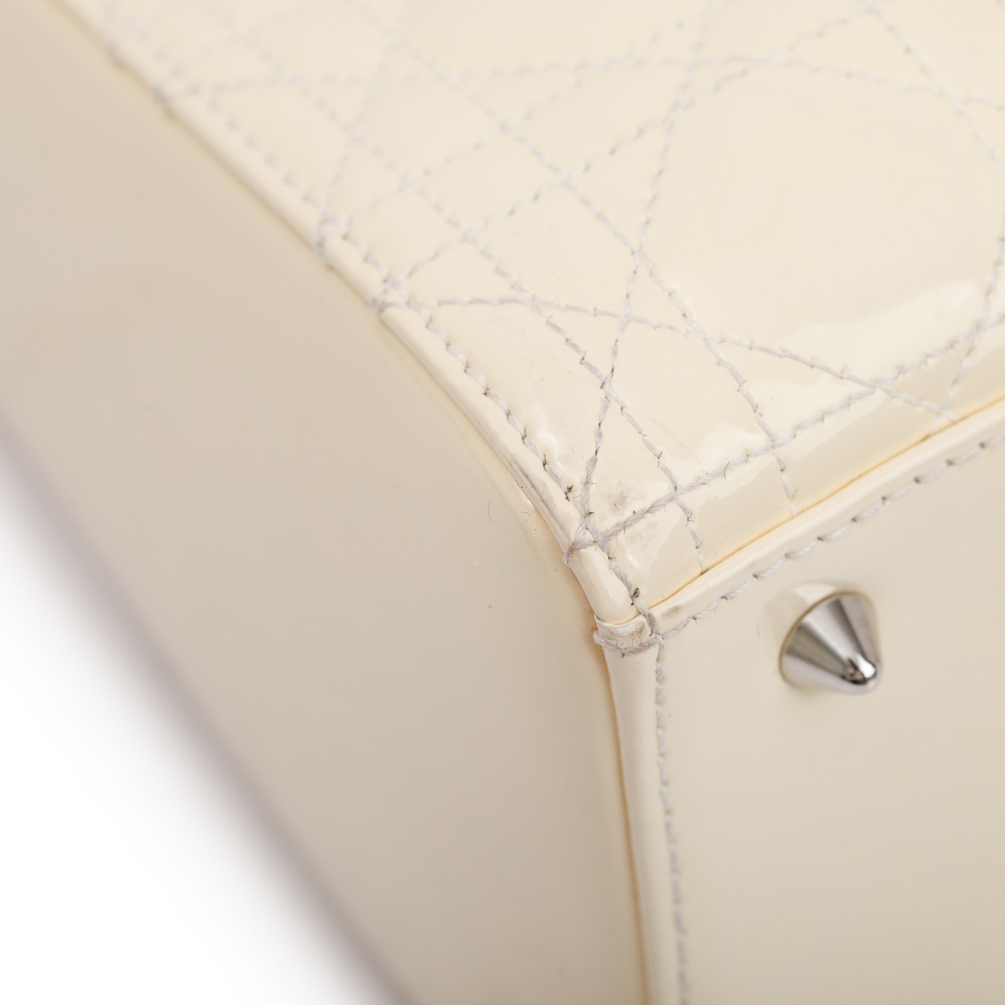 Christian Dior Creme Patent Leather Medium Lady Dior Bag w/ Strap