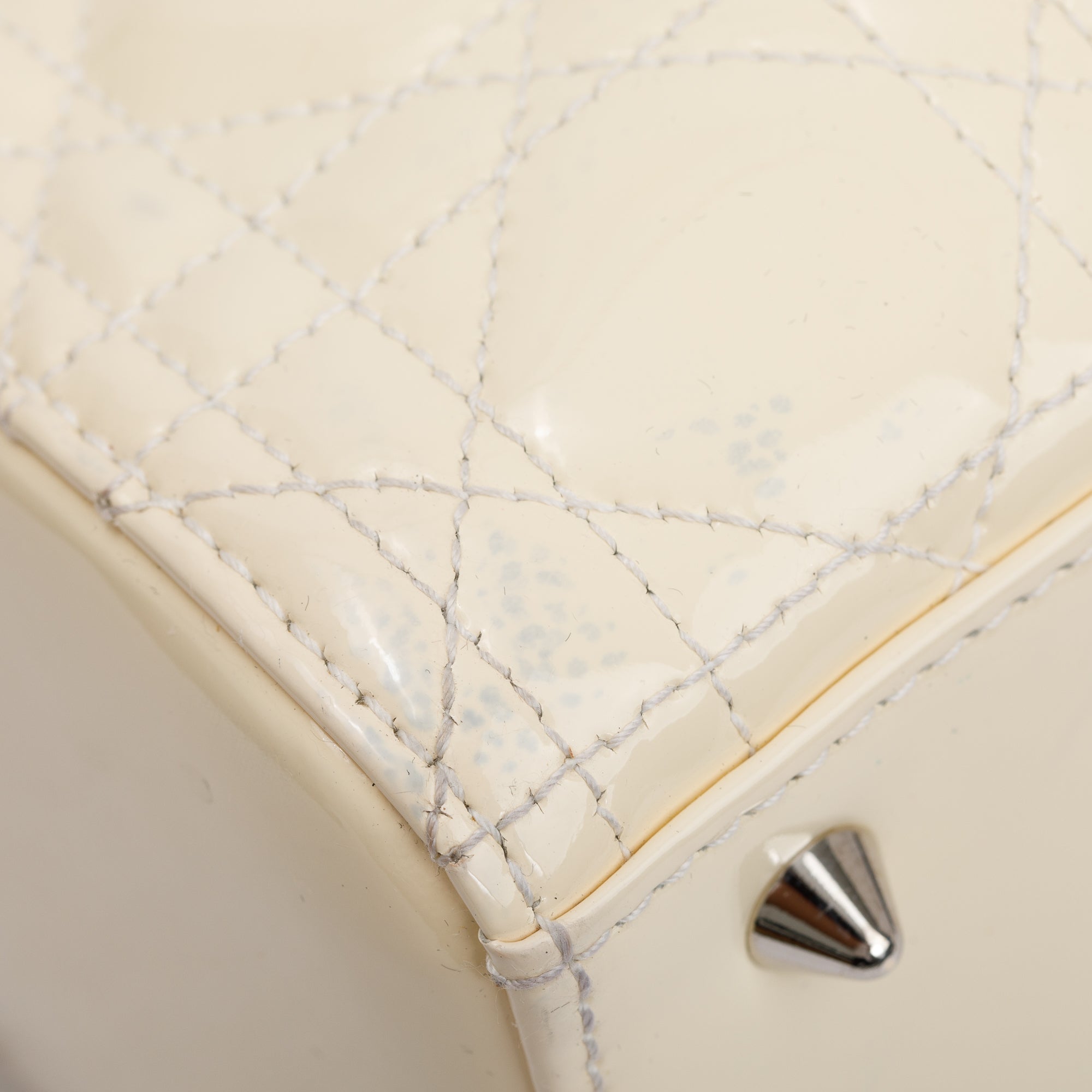 Christian Dior Creme Patent Leather Medium Lady Dior Bag w/ Strap