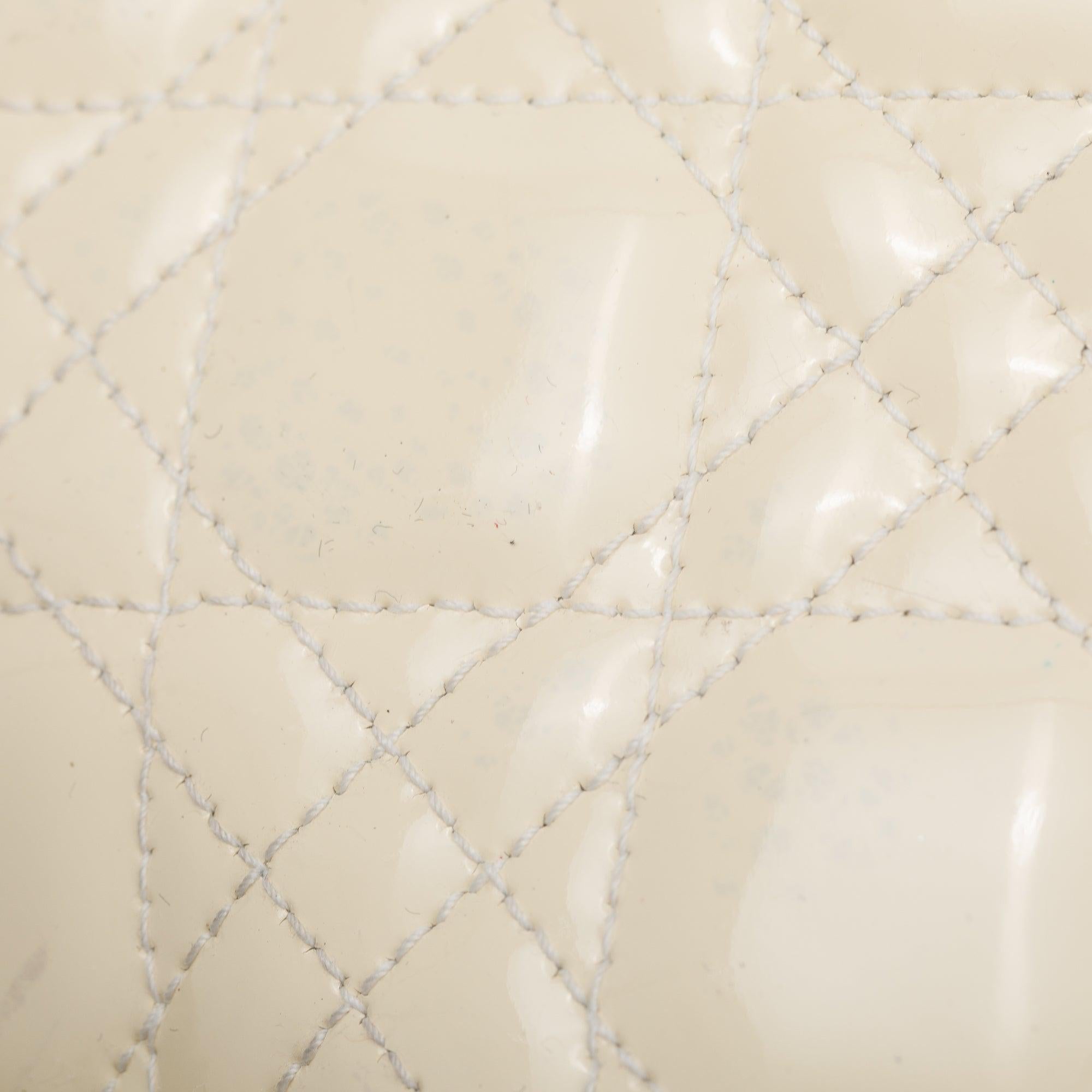 Christian Dior Creme Patent Leather Medium Lady Dior Bag w/ Strap