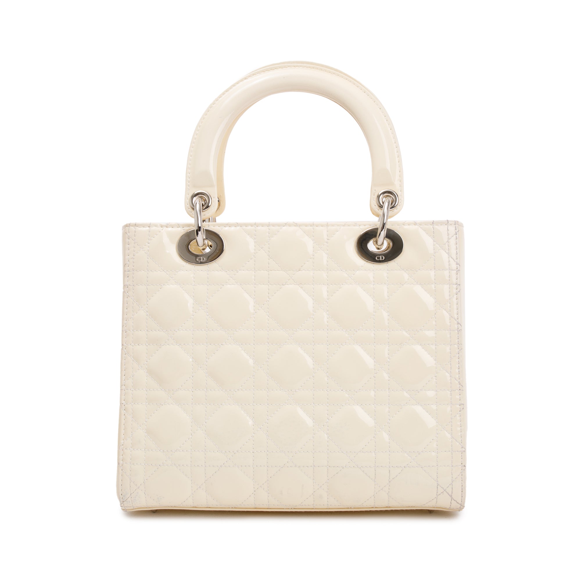 Christian Dior Creme Patent Leather Medium Lady Dior Bag w/ Strap