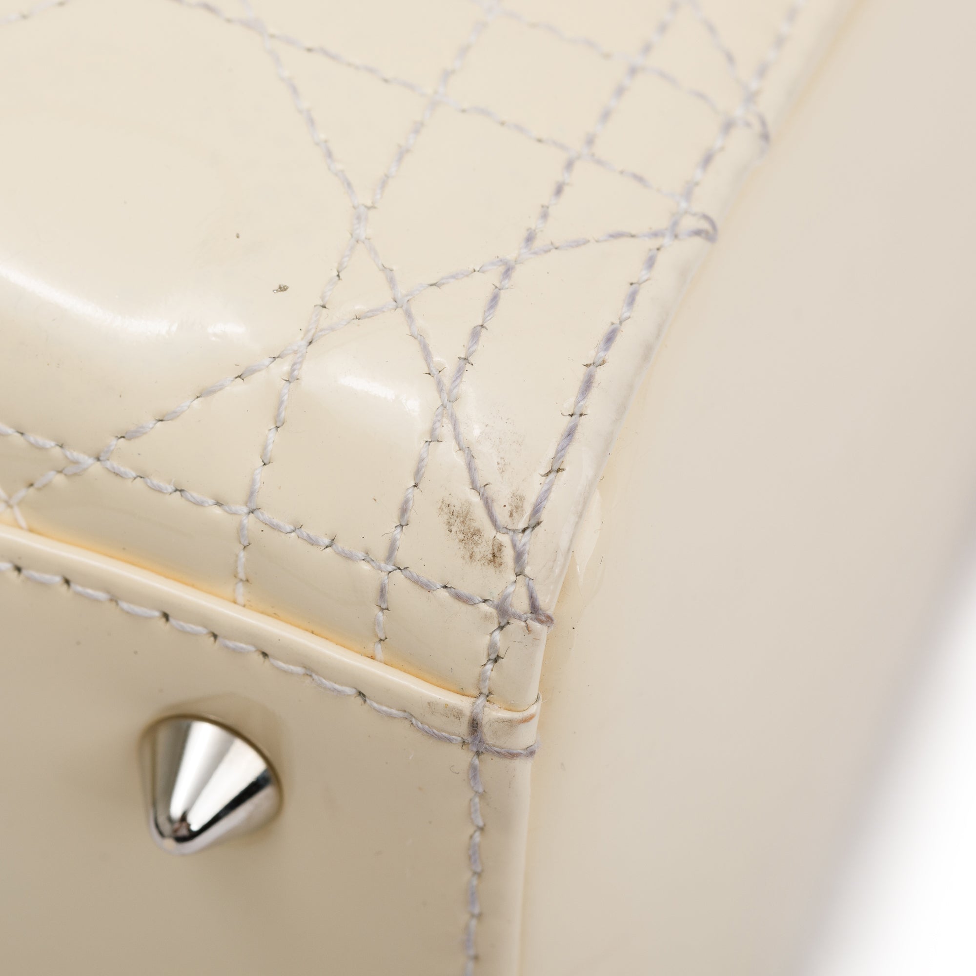 Christian Dior Creme Patent Leather Medium Lady Dior Bag w/ Strap