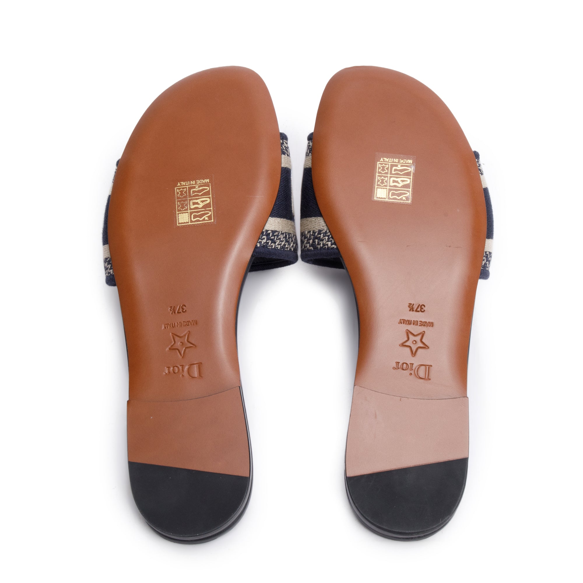 Christian Dior Deep Blue Embroidered Cotton Dway Slide, Size 37.5 w/ Box