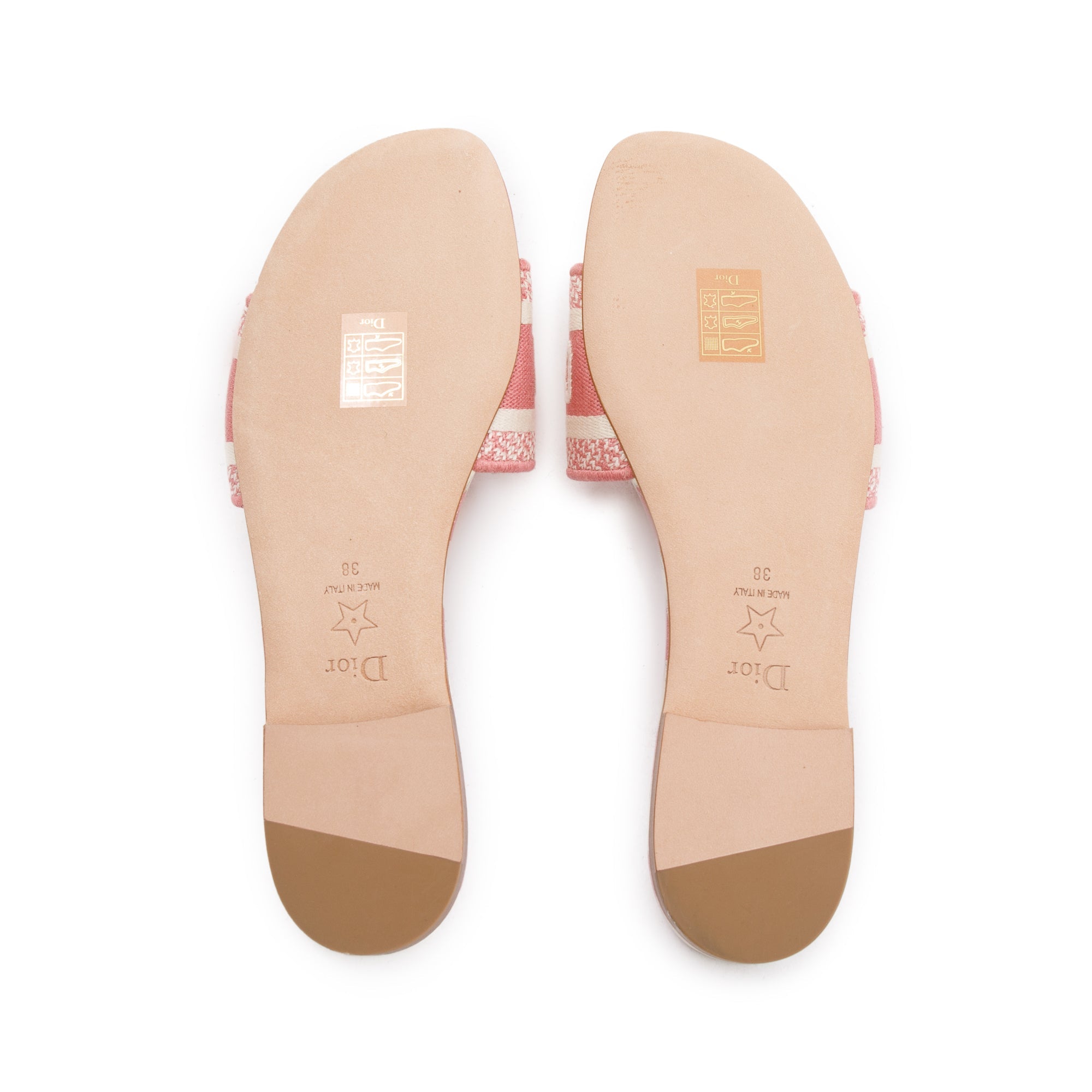 Christian Dior Deep Nude Embroidered Cotton D-Stripes Dway Slide, Size 38 w/ Box