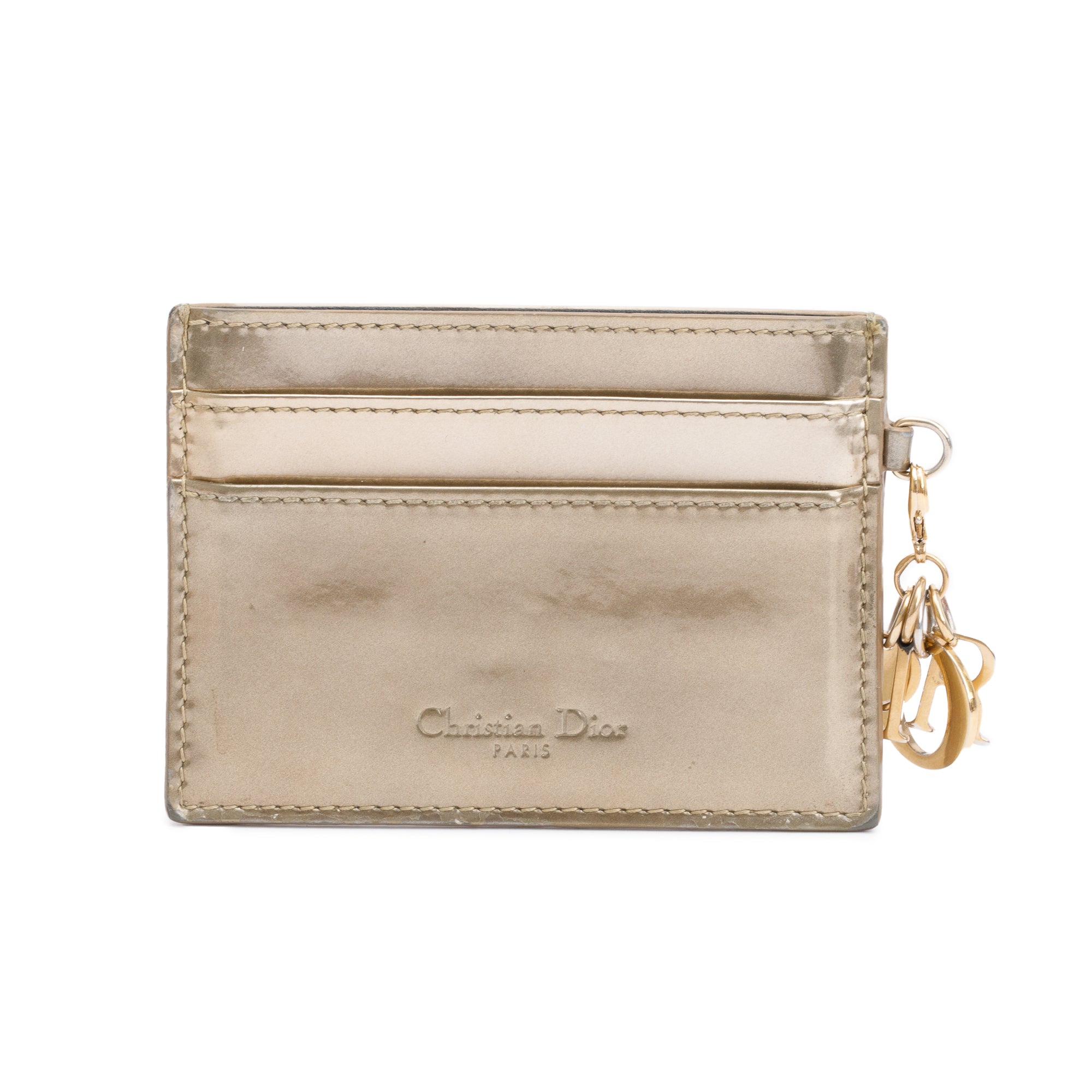 Christian Dior Gold Matellix Patent Micro-Cannage Card Holder