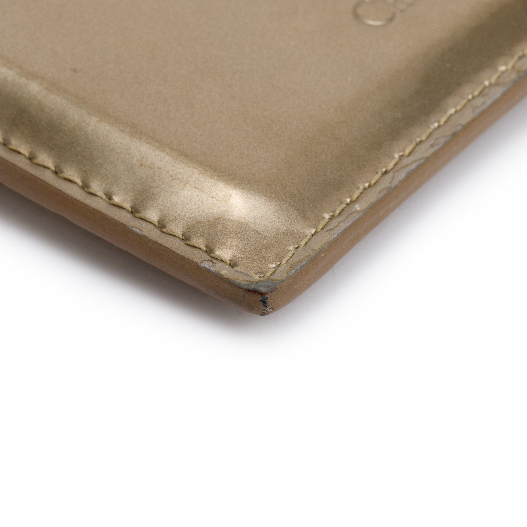 Christian Dior Gold Matellix Patent Micro-Cannage Card Holder