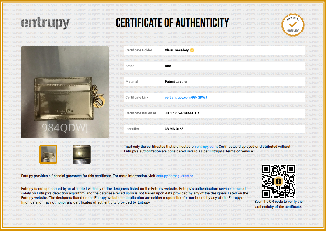 Christian Dior Gold Matellix Patent Micro-Cannage Card Holder