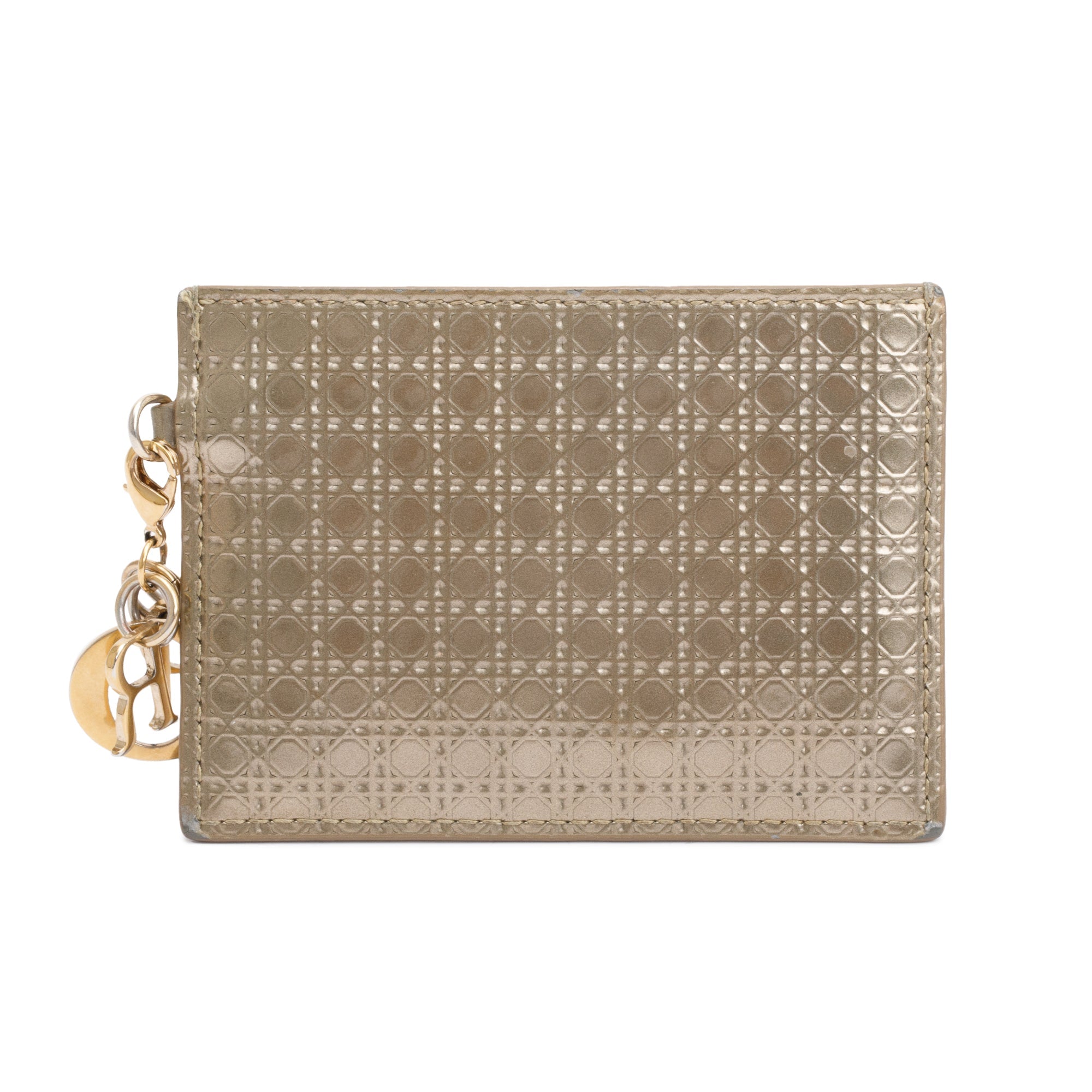 Christian Dior Gold Matellix Patent Micro-Cannage Card Holder
