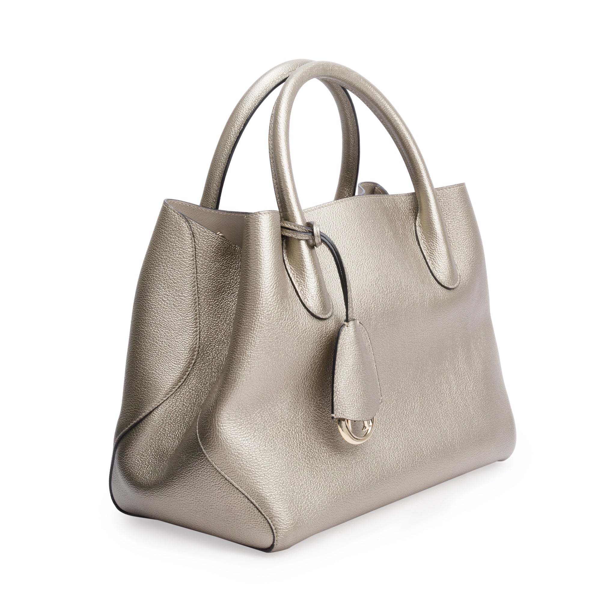 Christian Dior Gold Metallic Calfskin Leather Small Open Bar Tote w/ Strap & Authenticity Card