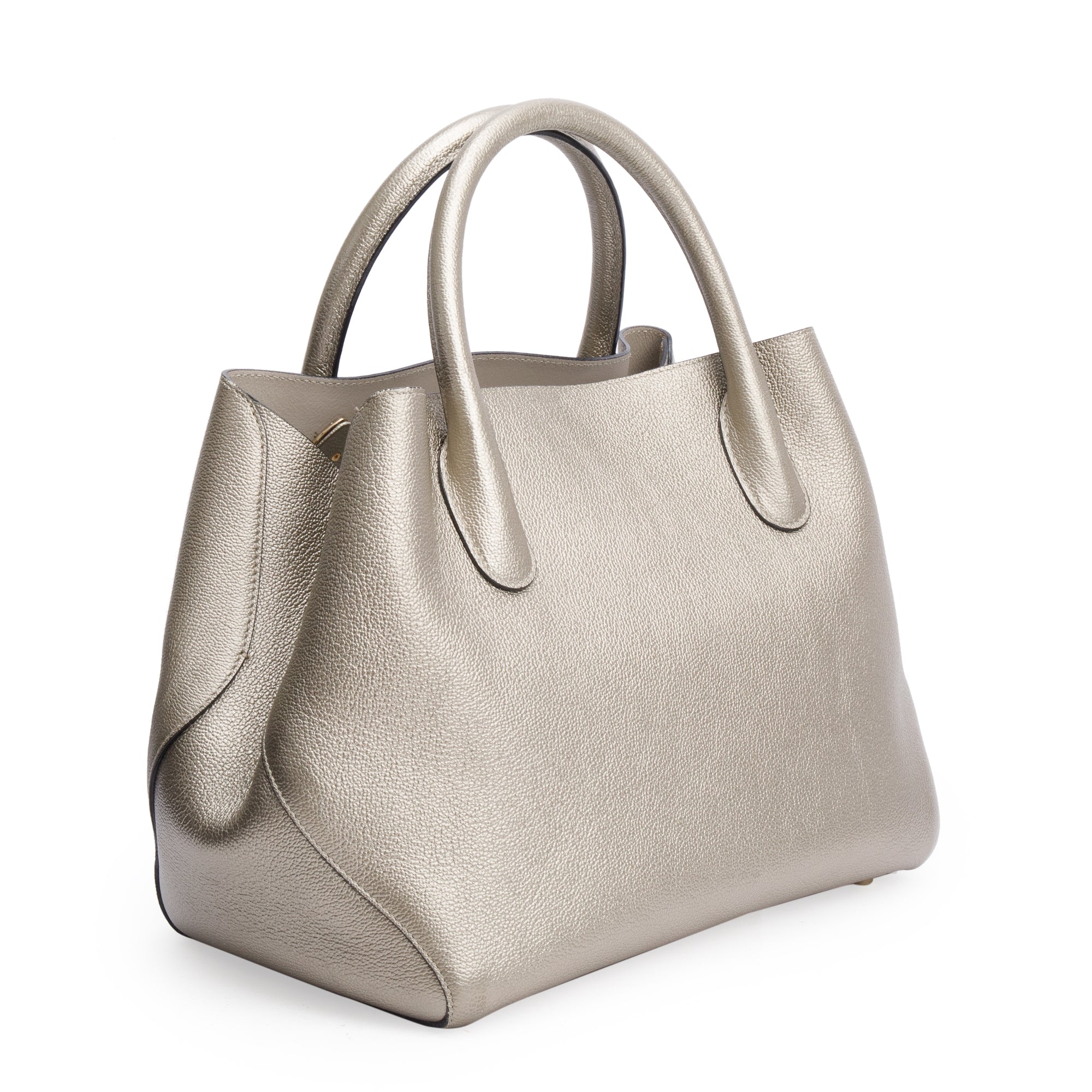 Christian Dior Gold Metallic Calfskin Leather Small Open Bar Tote w/ Strap & Authenticity Card