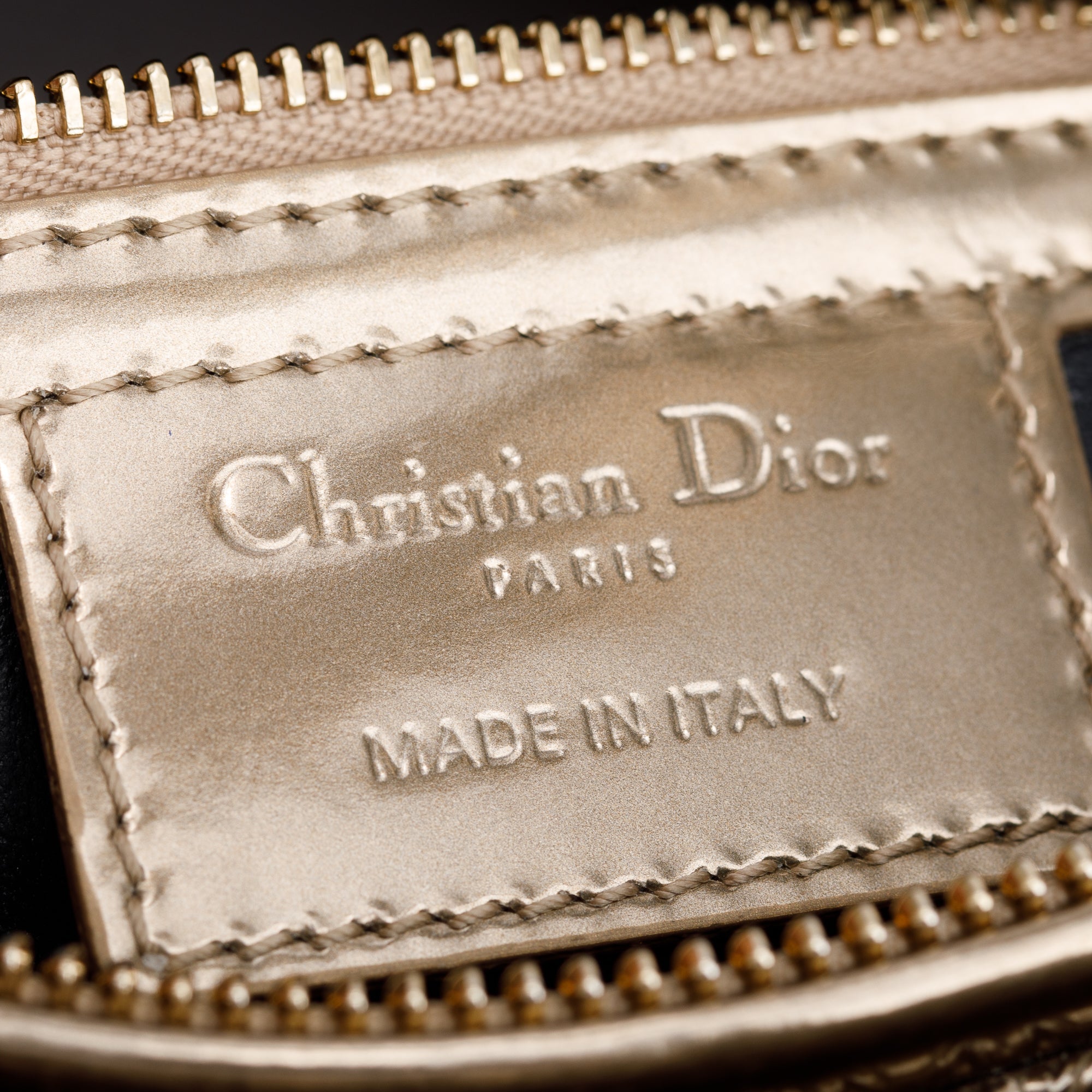 Christian Dior Gold Metallic Microcannage Patent Leather Medium Lady Dior Bag w/ Strap & Authenticity Card