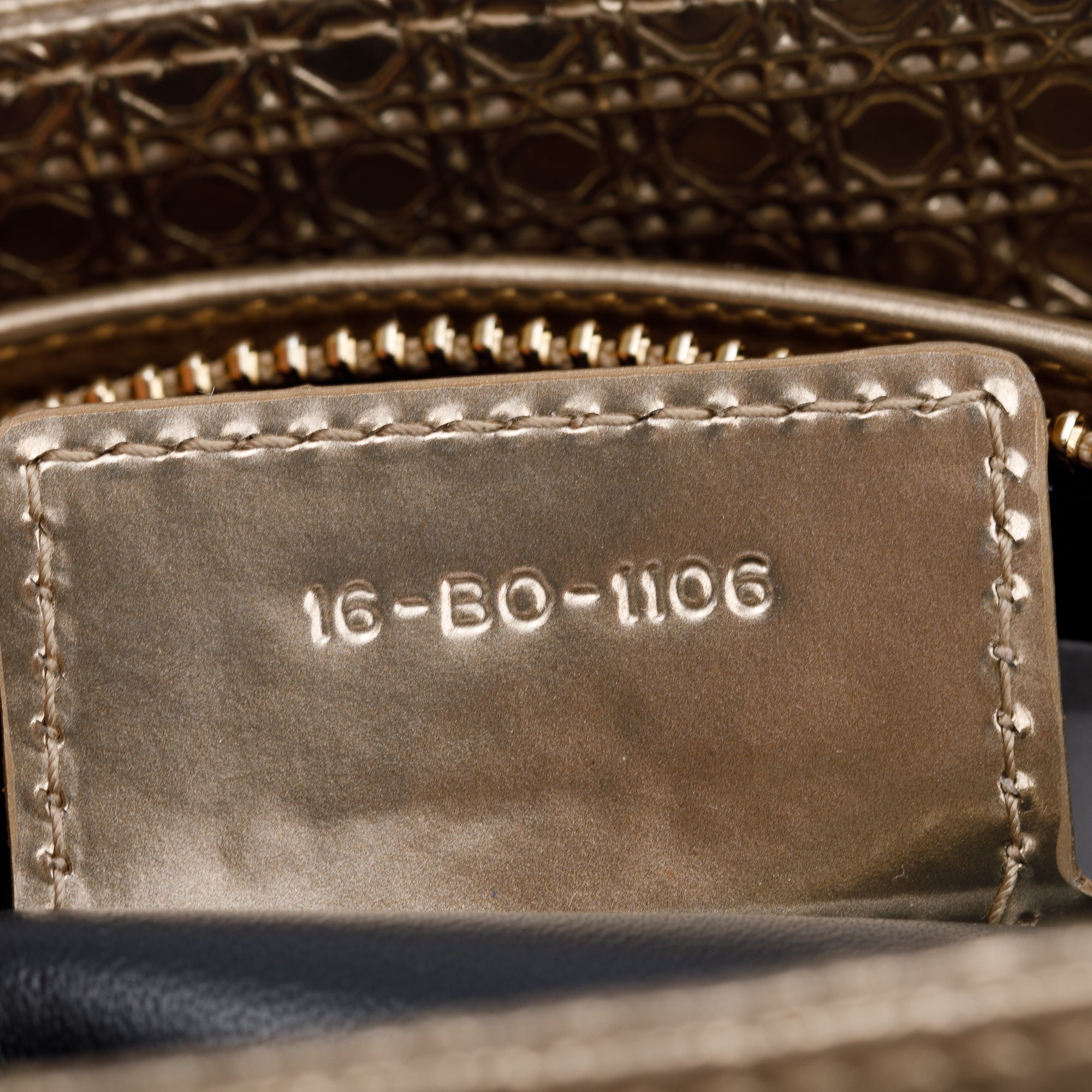 Christian Dior Gold Metallic Microcannage Patent Leather Medium Lady Dior Bag w/ Strap & Authenticity Card