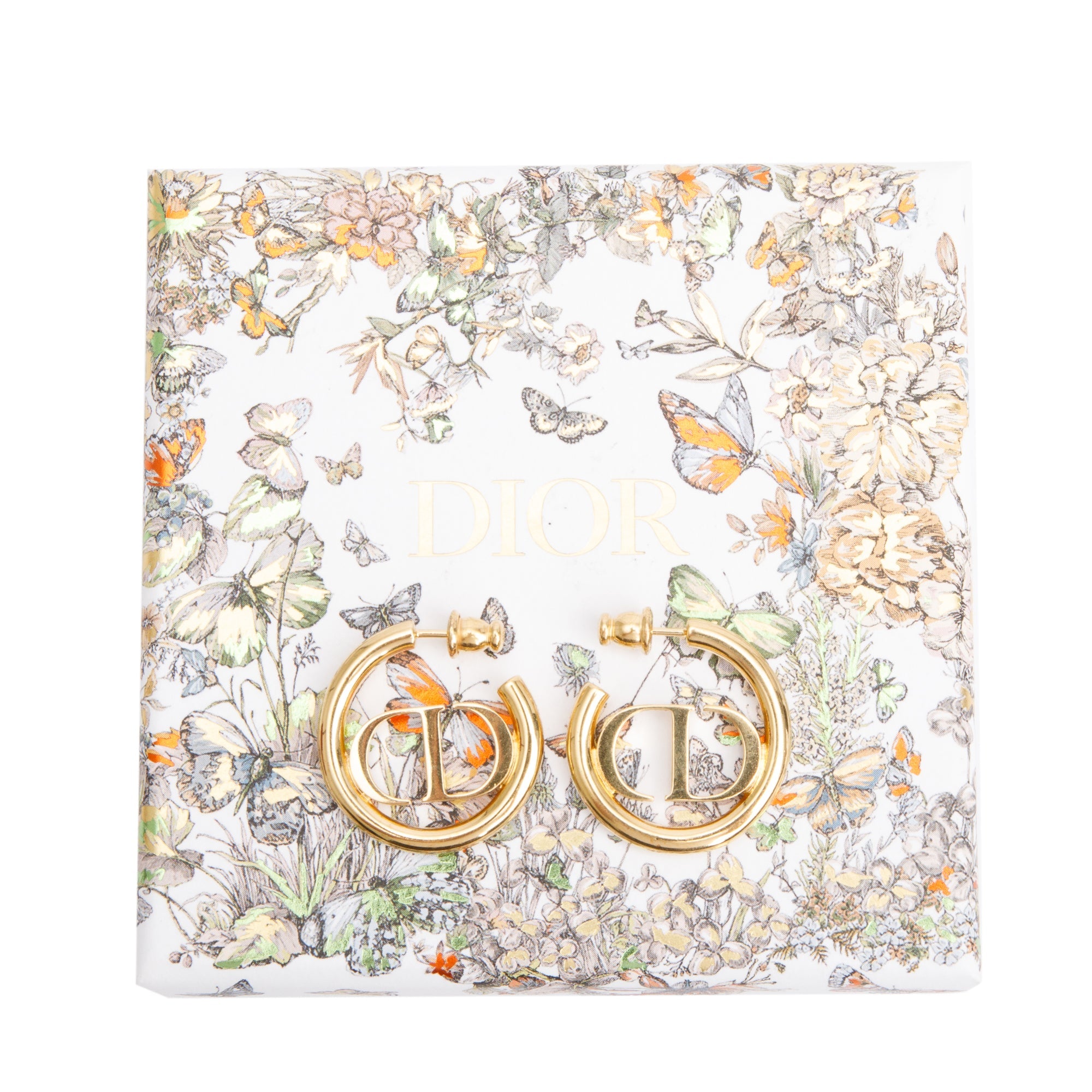 Christian Dior Gold Plated 30 Montaigne Hoop Earrings w/ Box