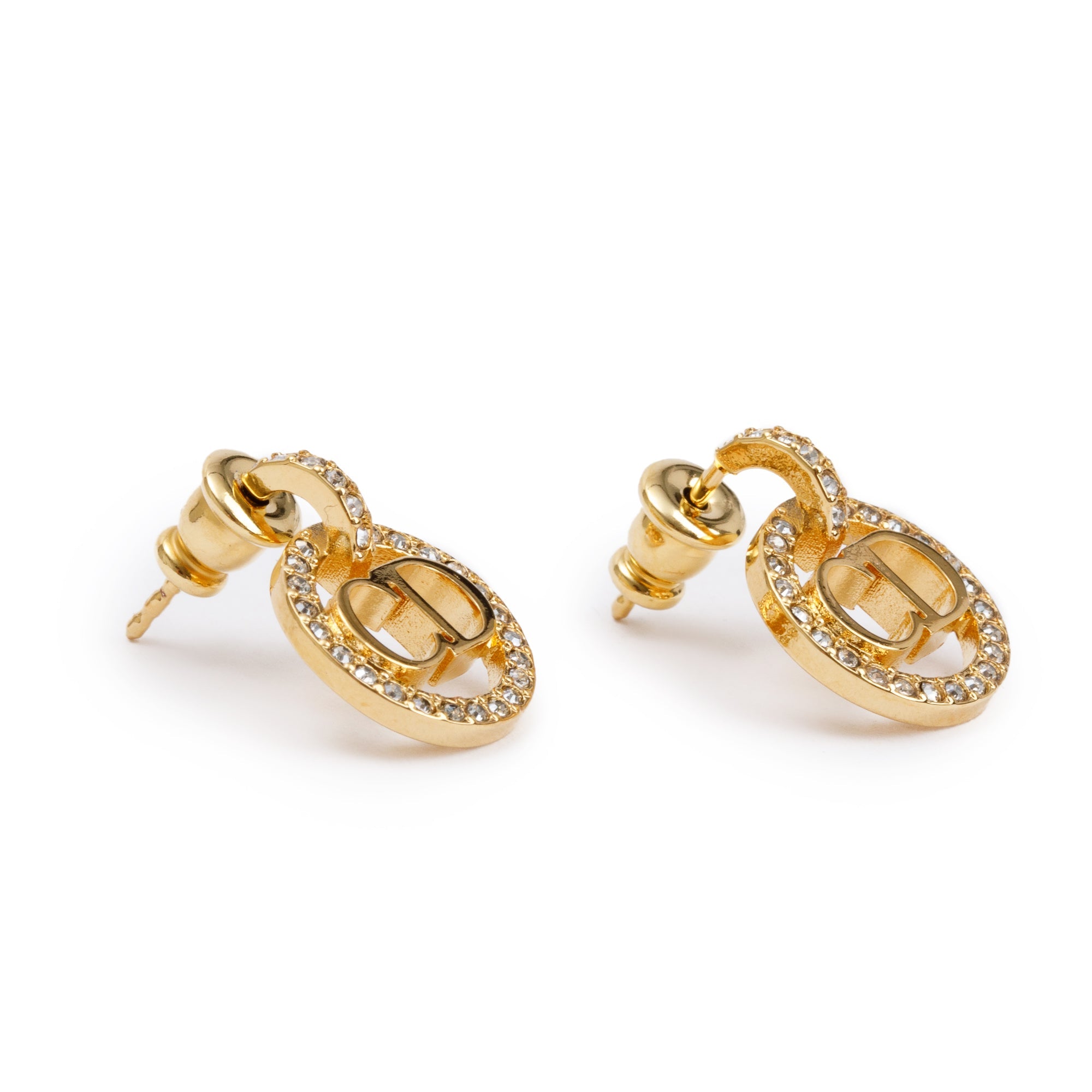 Christian Dior Gold Plated & Crystal Clair D Lune Earrings w/ Box