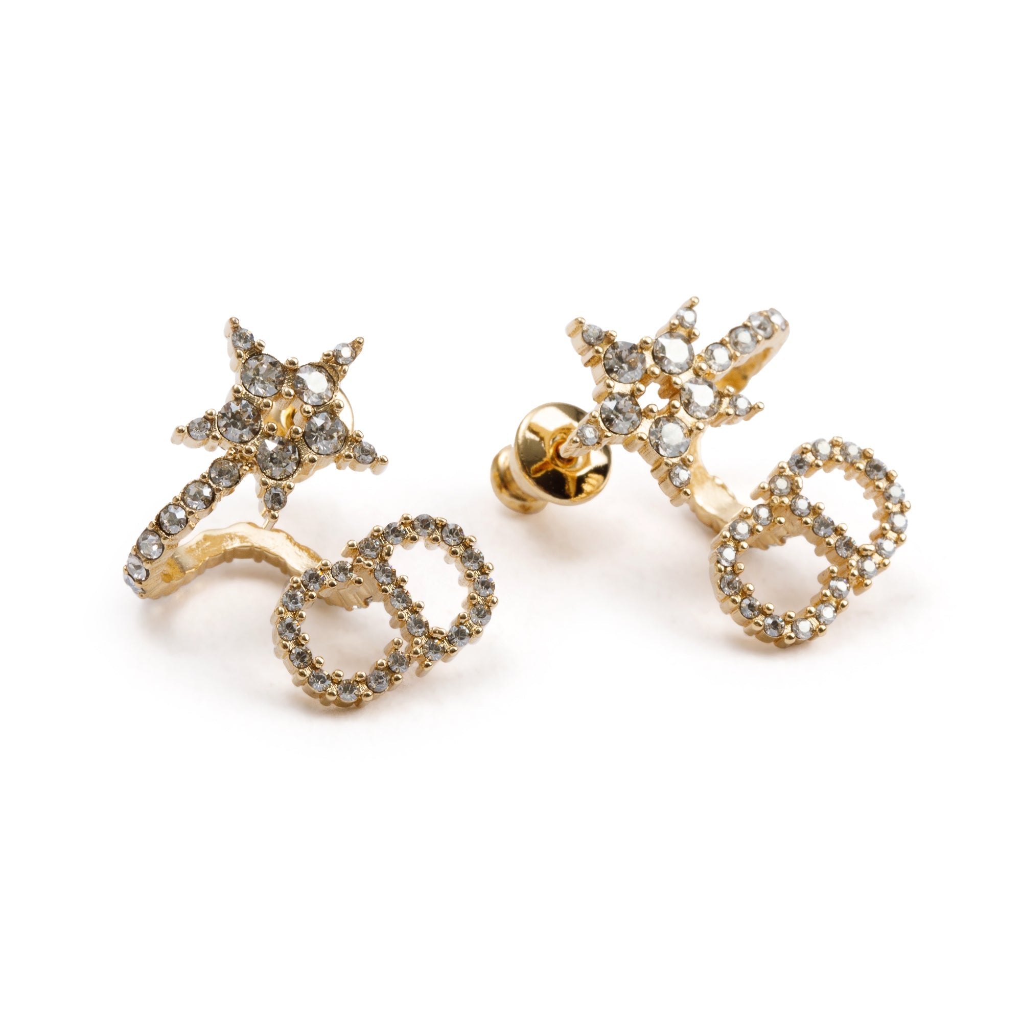 Christian Dior Gold Plated & Crystal Clair D Lune Earrings w/ Box & Receipt
