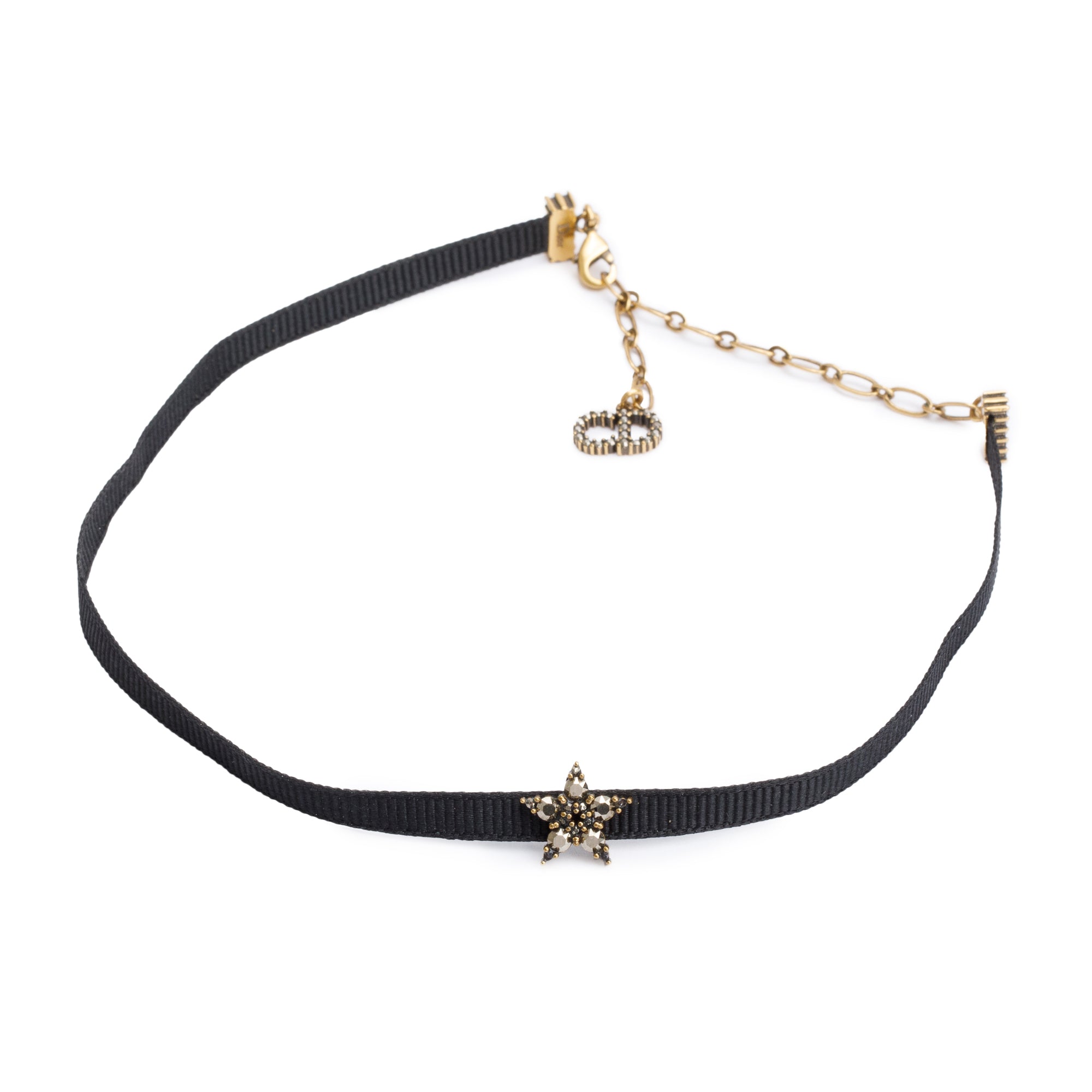 Christian Dior Gold Plated Crystal Star D Porte-Bonheur Choker Necklace