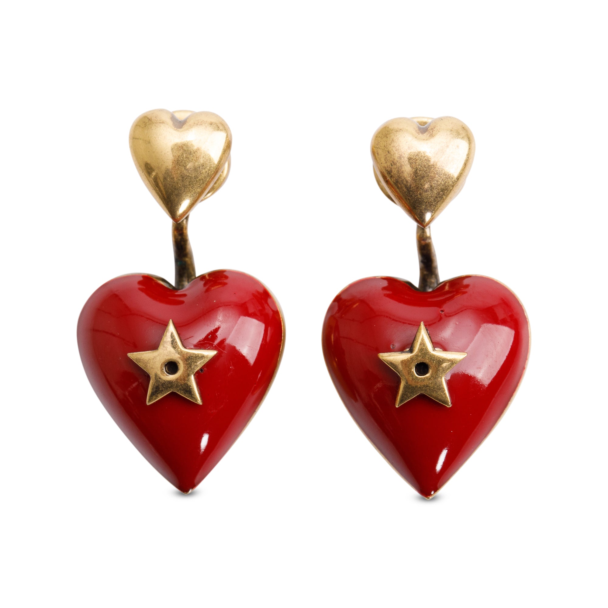 Christian Dior Gold Plated Enamel Heart Dioramour Drop Earrings