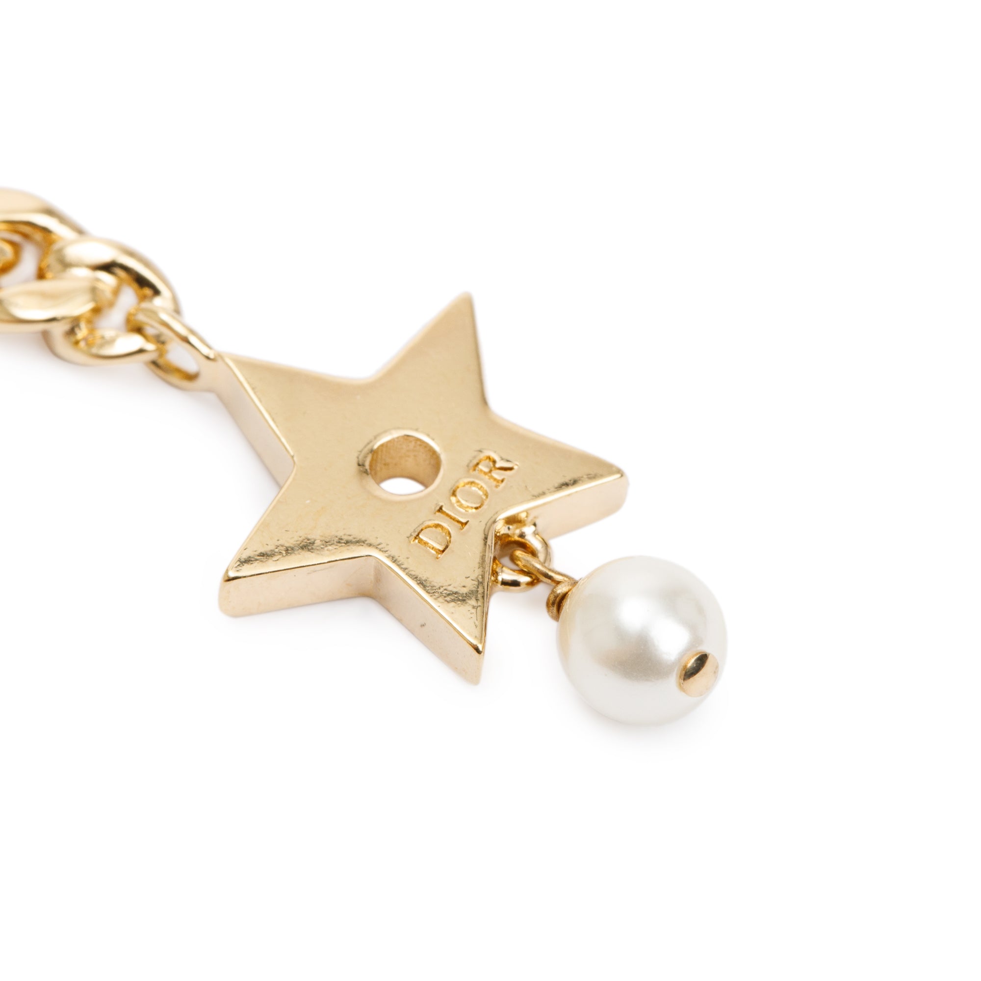 Christian Dior Gold Plated Faux Pearl CD Chain Star Drop Earrings