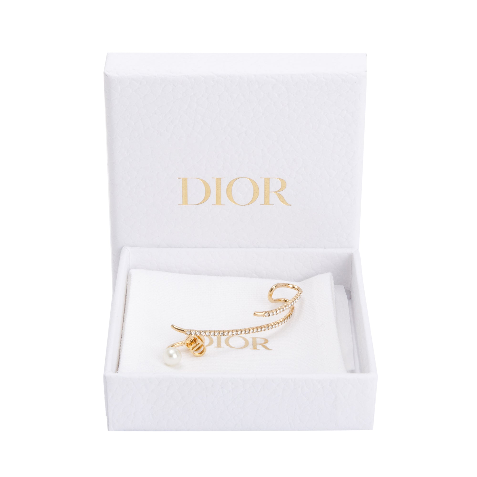 Christian Dior Gold Plated Faux Pearl & Crystal Ear Cuff w/ Box