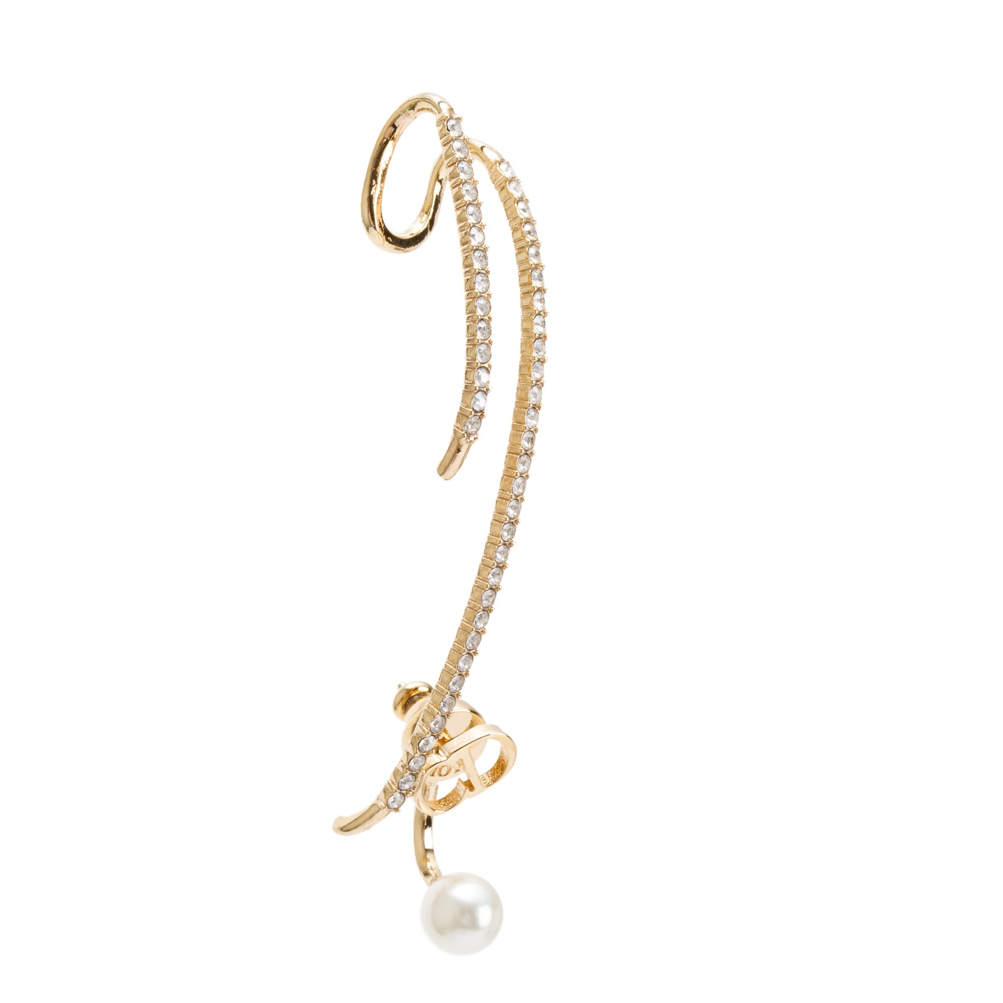 Christian Dior Gold Plated Faux Pearl & Crystal Ear Cuff w/ Box