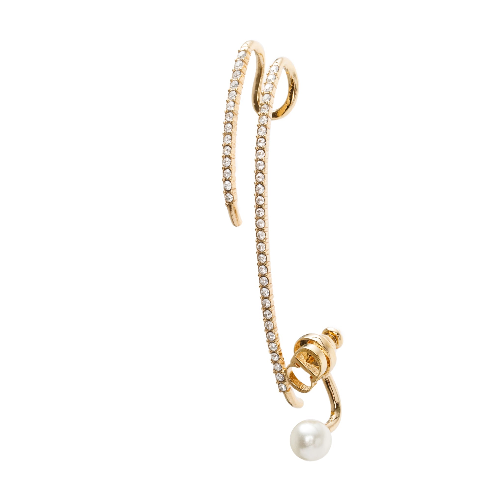 Christian Dior Gold Plated Faux Pearl & Crystal Ear Cuff w/ Box