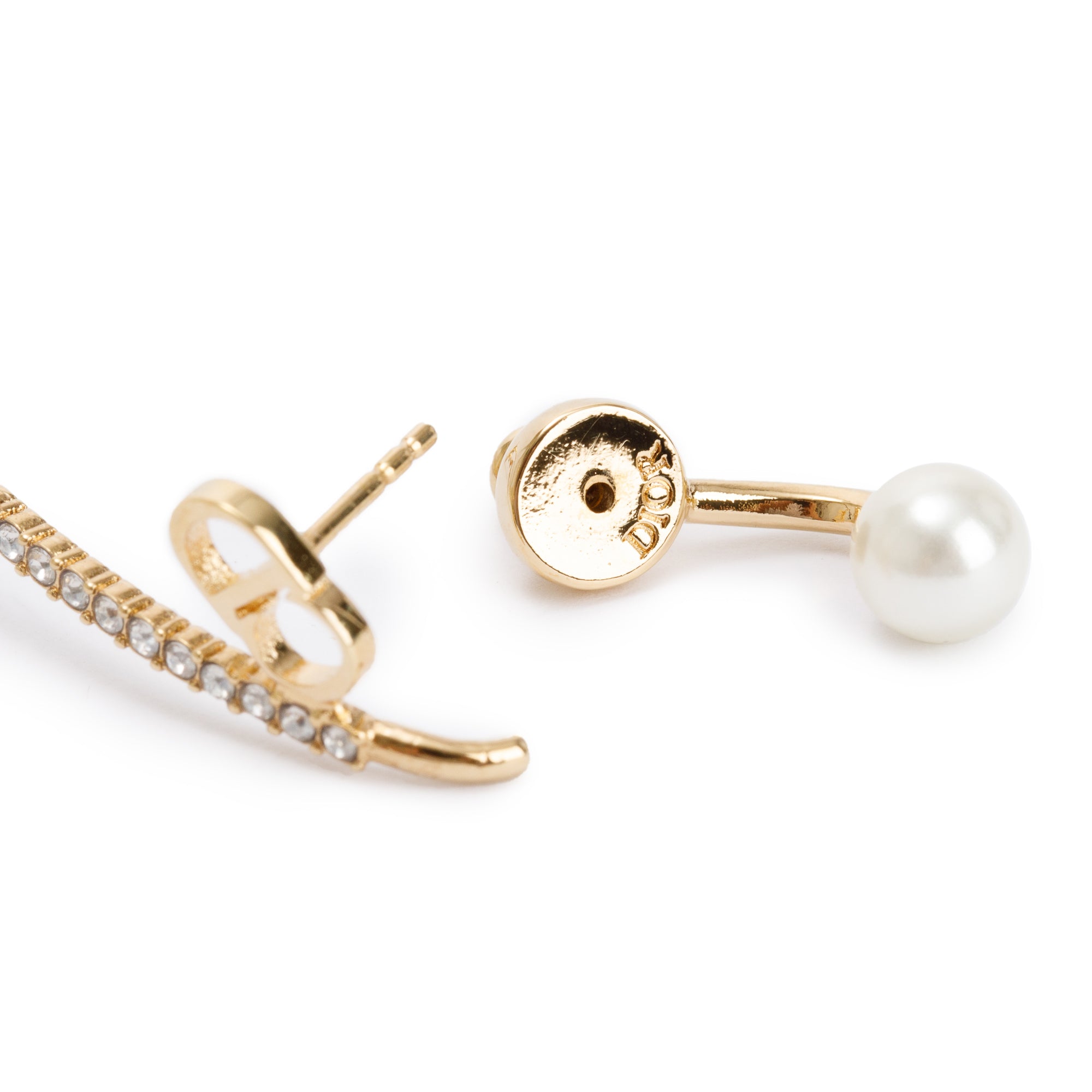 Christian Dior Gold Plated Faux Pearl & Crystal Ear Cuff w/ Box