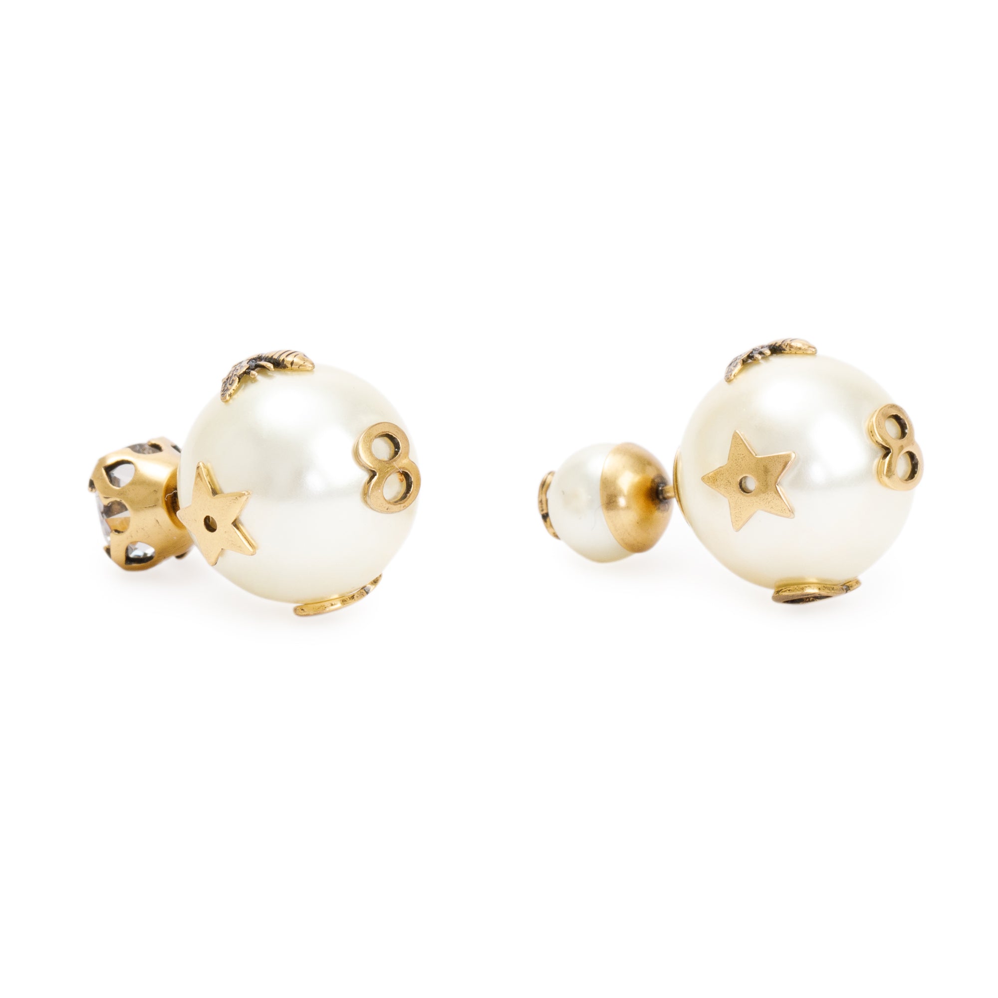 Christian Dior Gold Plated Faux Pearl & Crystal Lucky Charm Tribales Earrings w/ Box