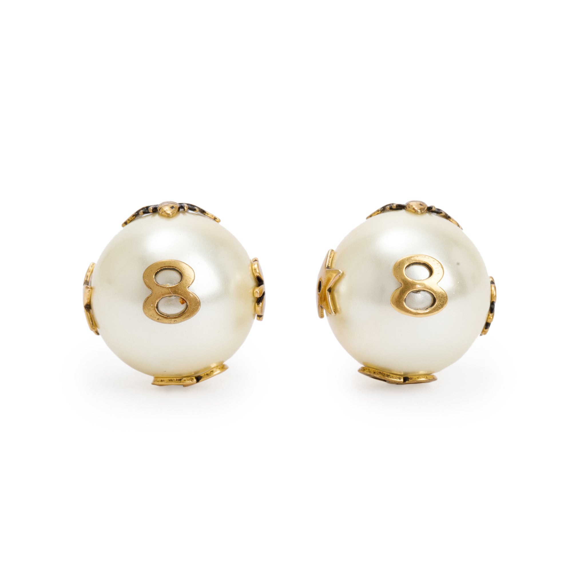 Christian Dior Gold Plated Faux Pearl & Crystal Lucky Charm Tribales Earrings w/ Box