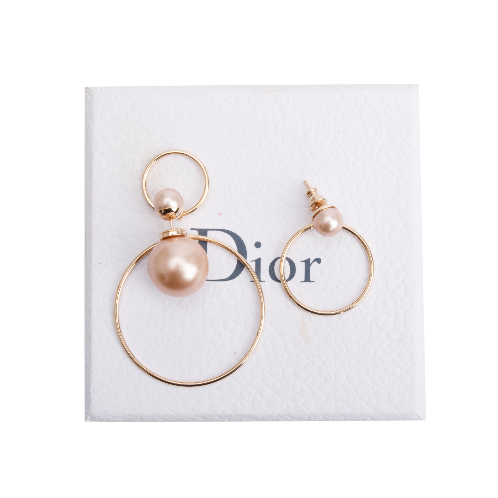 Christian Dior Gold Plated Faux Pearl Mise en Dior Tribales Hoop Earrings w/ Box