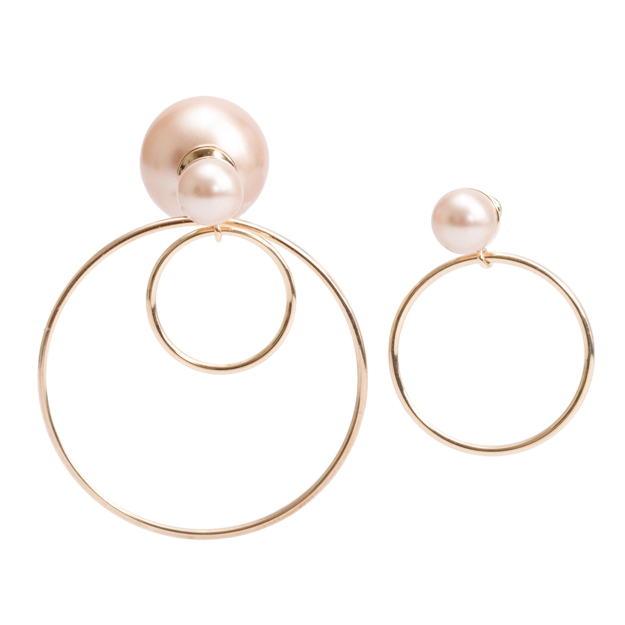 Christian Dior Gold Plated Faux Pearl Mise en Dior Tribales Hoop Earrings w/ Box
