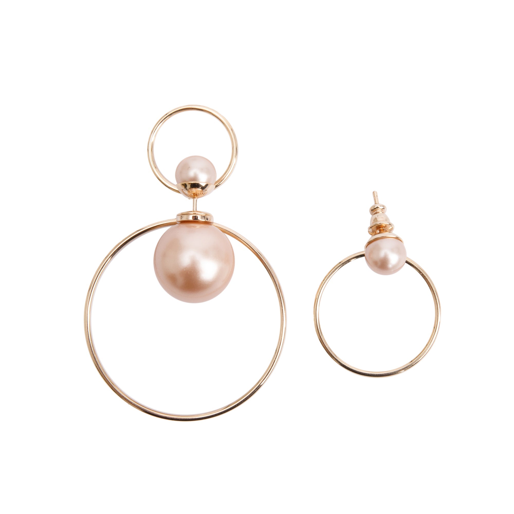 Christian Dior Gold Plated Faux Pearl Mise en Dior Tribales Hoop Earrings w/ Box
