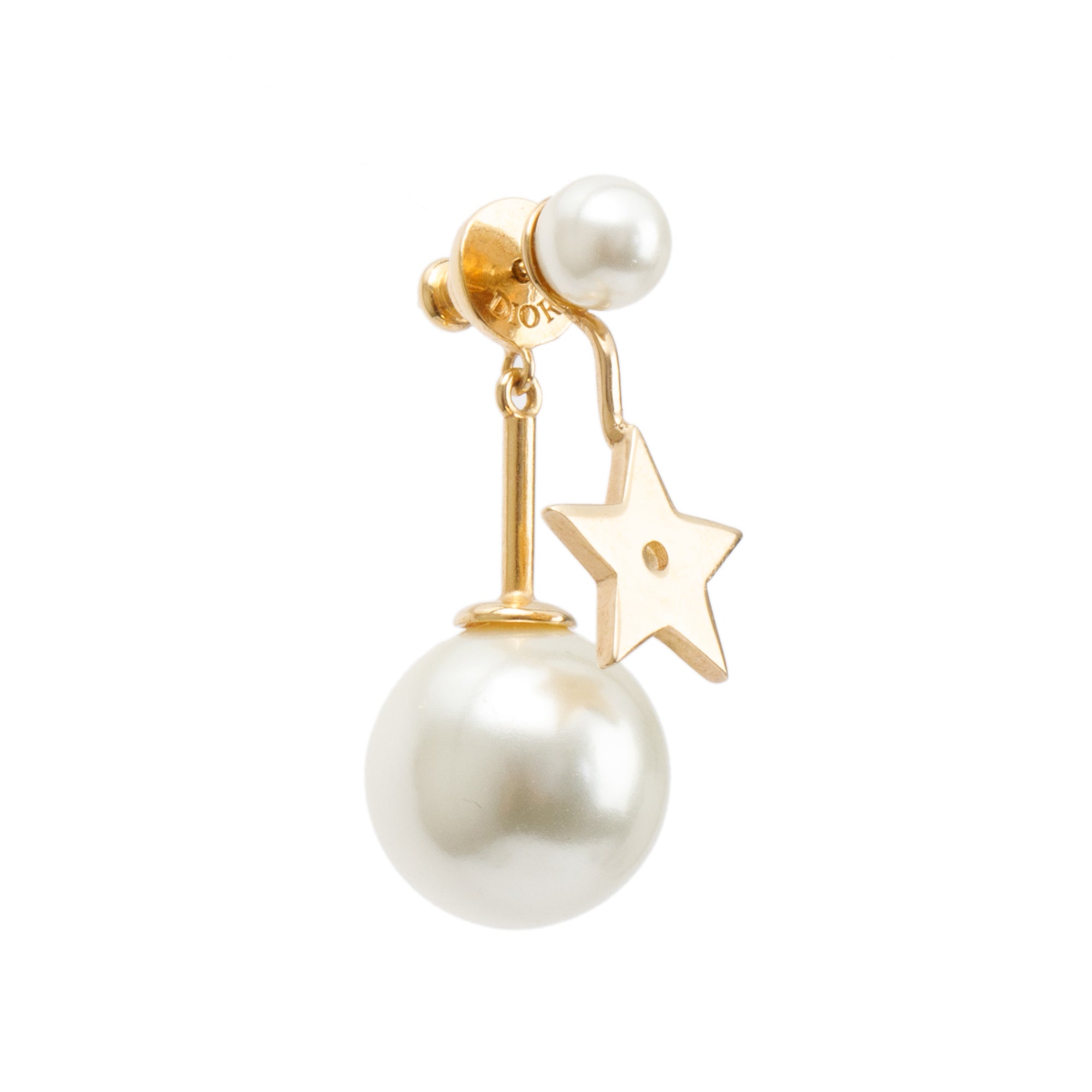 Christian Dior Gold Plated Faux Pearl My ABCDior Tribales Etoile Single Earring w/ Box