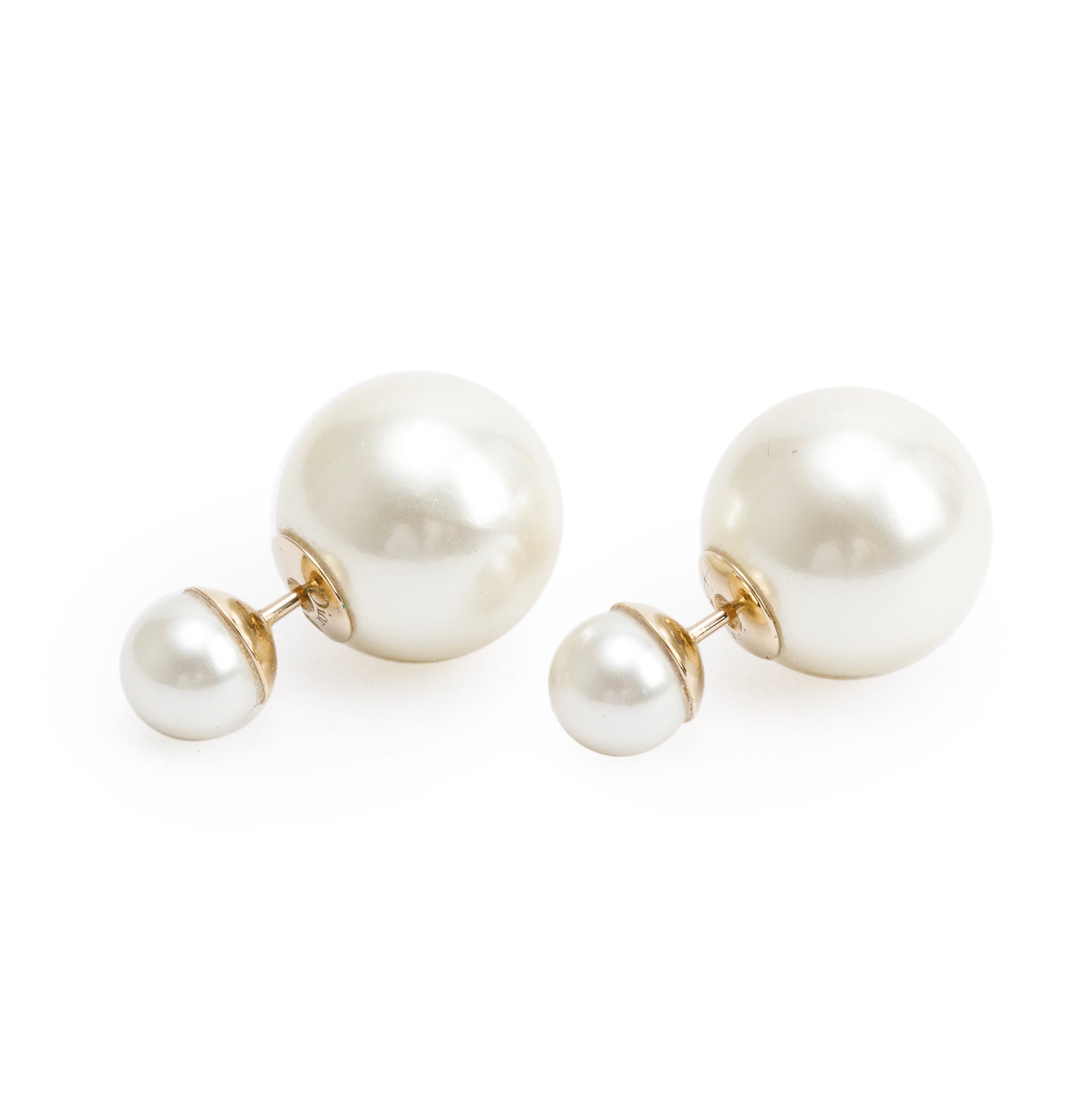 Christian Dior Gold Plated Faux Pearl Tribales Stud Earrings