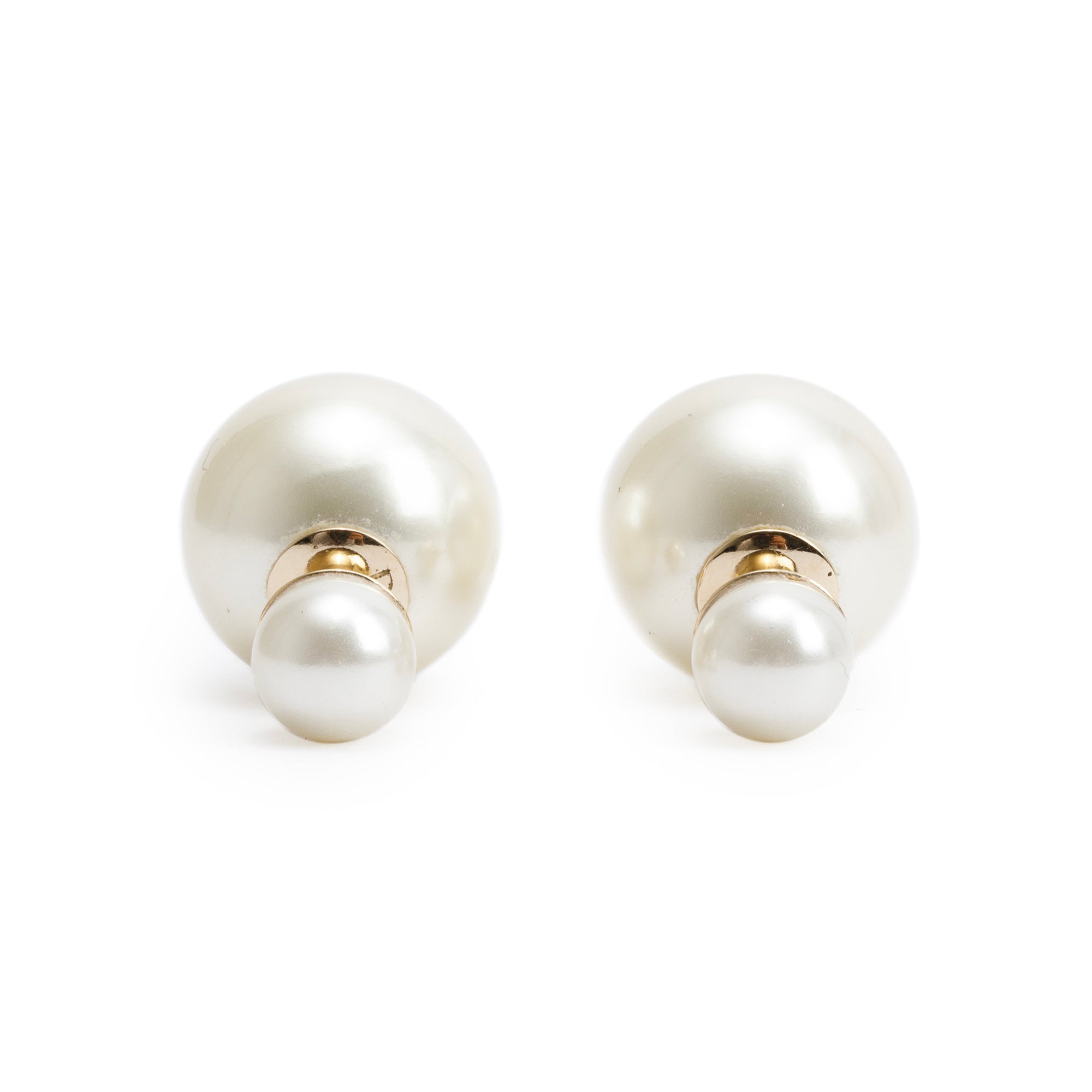 Christian Dior Gold Plated Faux Pearl Tribales Stud Earrings