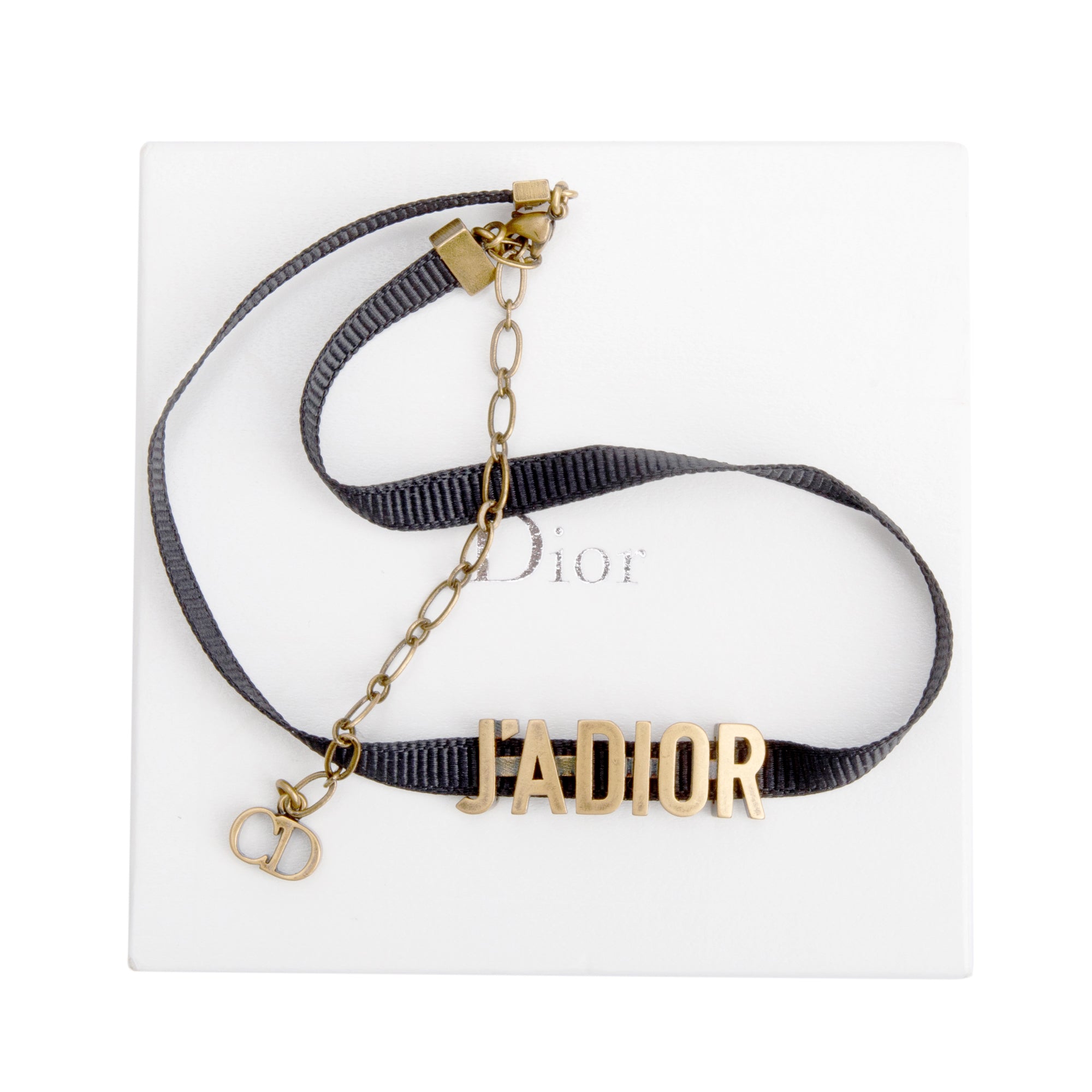 Christian Dior Gold Plated J'ADIOR Black Ribbon Choker Necklace w/ Box