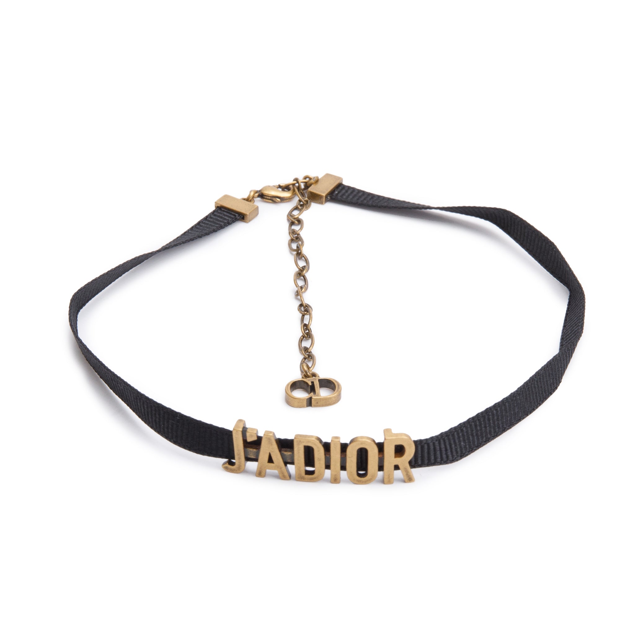 Christian Dior Gold Plated J'ADIOR Black Ribbon Choker Necklace w/ Box