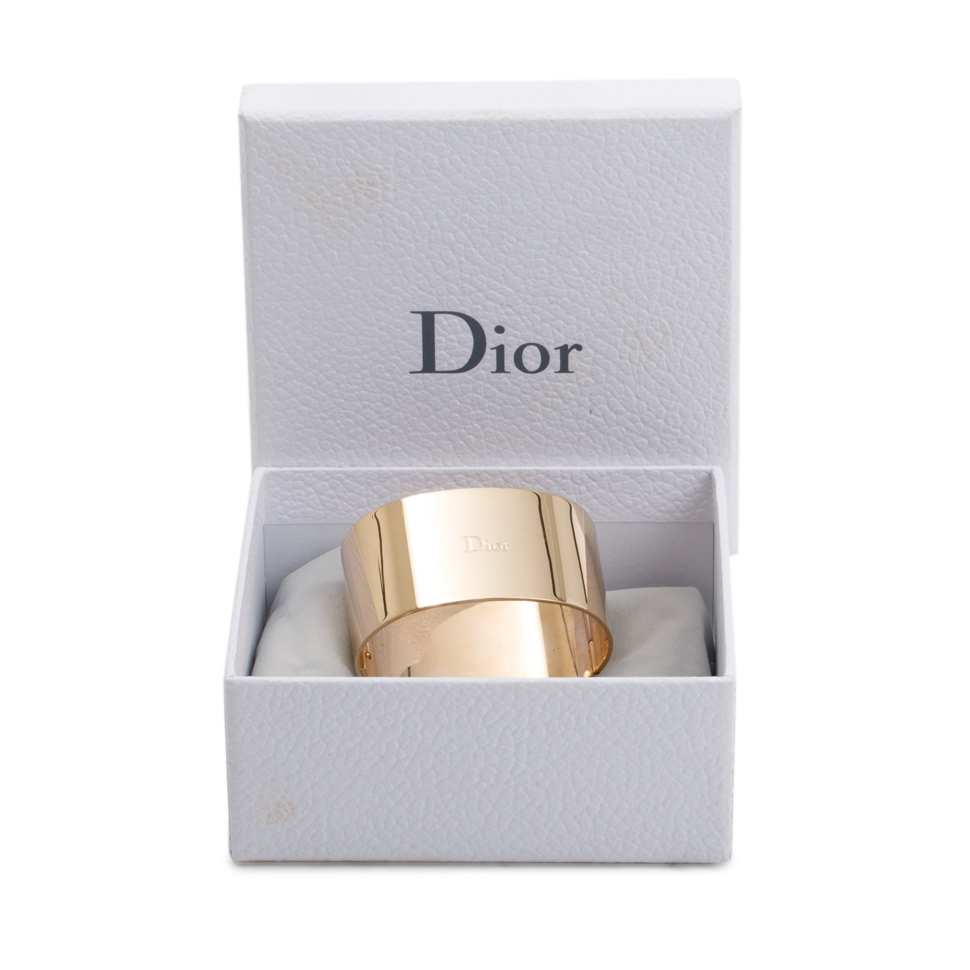Christian Dior Gold Tone Metal Blush Enamel Hinged Cuff Bracelet w/ Box