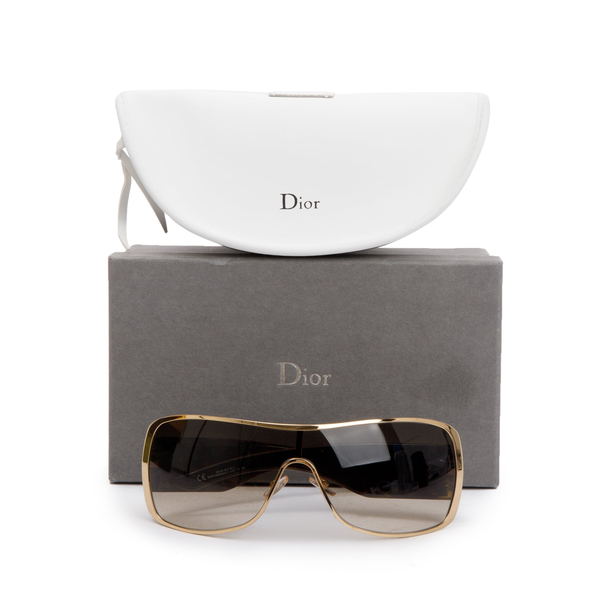 Christian Dior Gold Tone Metal Brown Acetate Indinight2 Shield Sunglasses w/ Box & Case