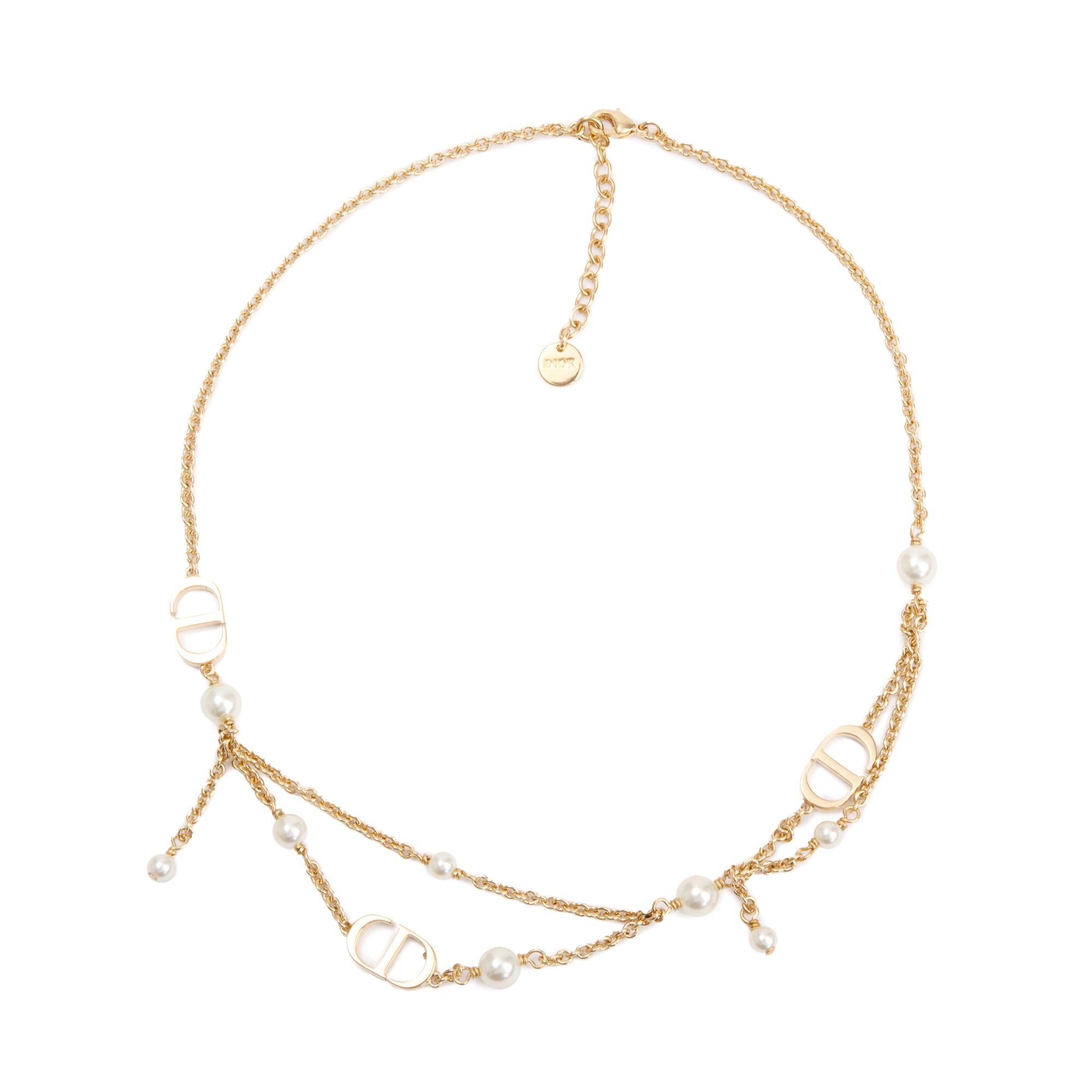 Christian Dior Gold-Tone Resin Pearl Petite CD Necklace