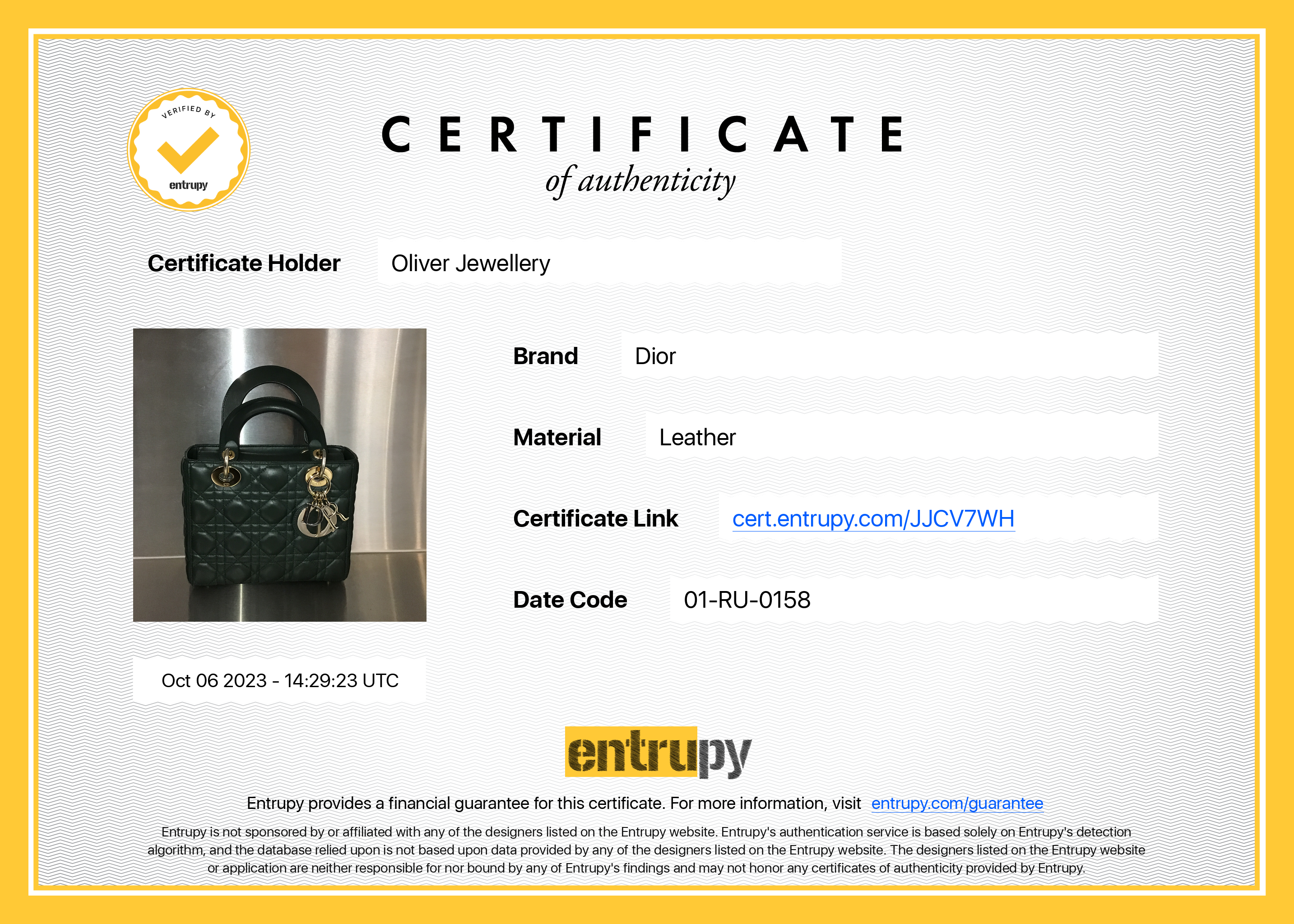 Christian Dior Green Cannage Lambskin Leather Small Lady Dior My Abcdior Bag w/ Strap & Authenticity Card