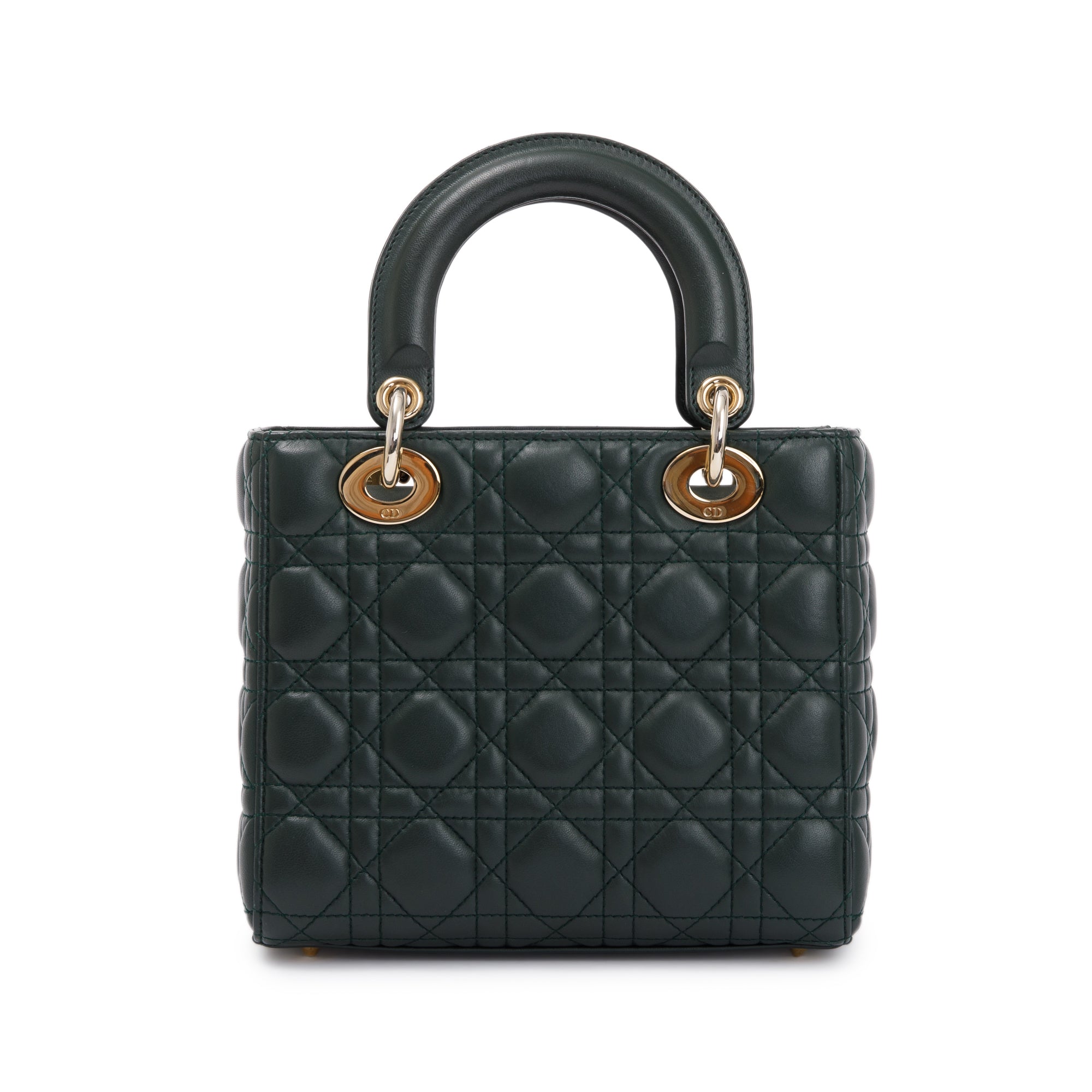 Christian Dior Green Cannage Lambskin Leather Small Lady Dior My Abcdior Bag w/ Strap & Authenticity Card