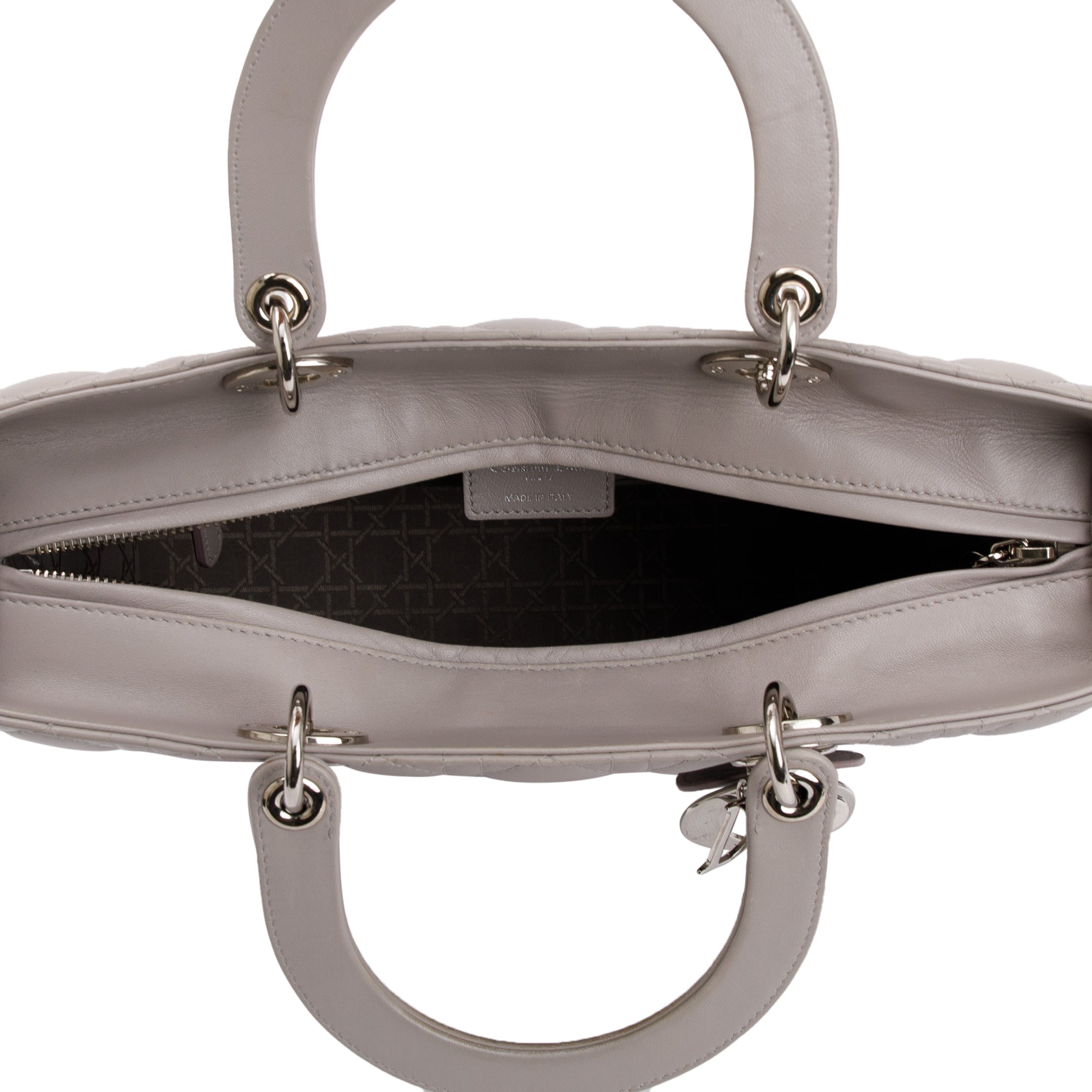 Christian Dior Grey Cannage Lambskin Leather Large Lady Dior Bag w/ Authenticity Card