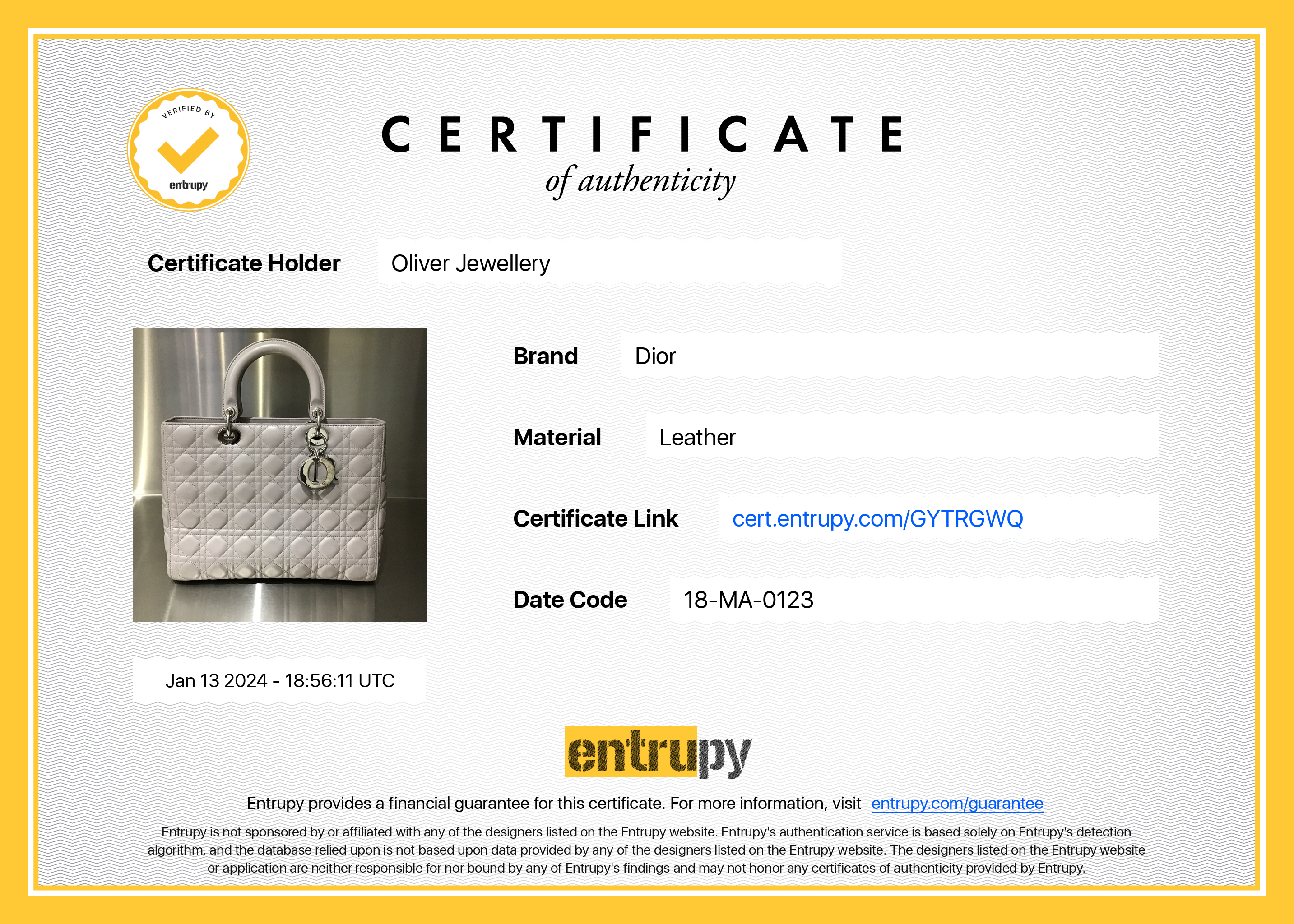 Christian Dior Grey Cannage Lambskin Leather Large Lady Dior Bag w/ Authenticity Card