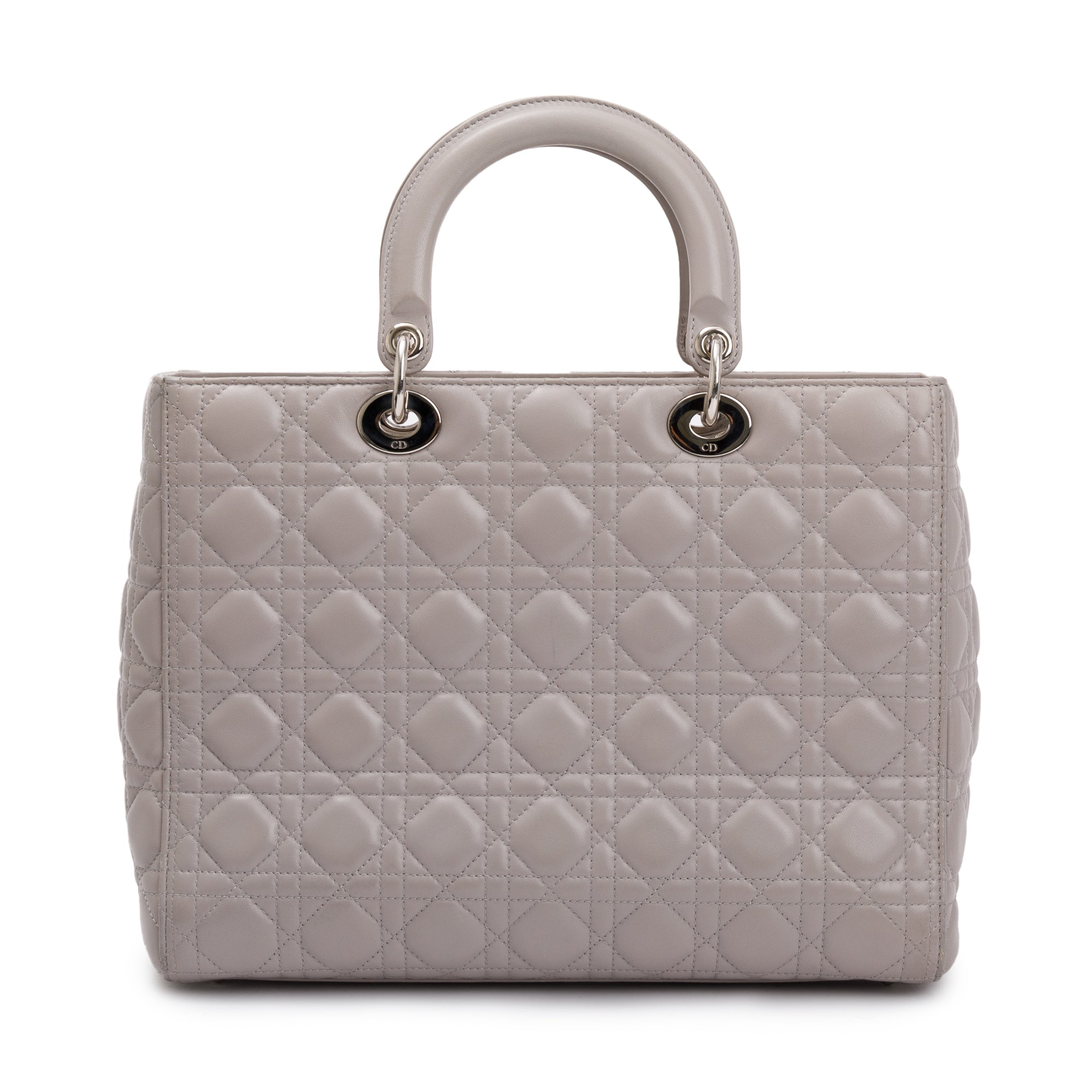 Christian Dior Grey Cannage Lambskin Leather Large Lady Dior Bag w/ Authenticity Card