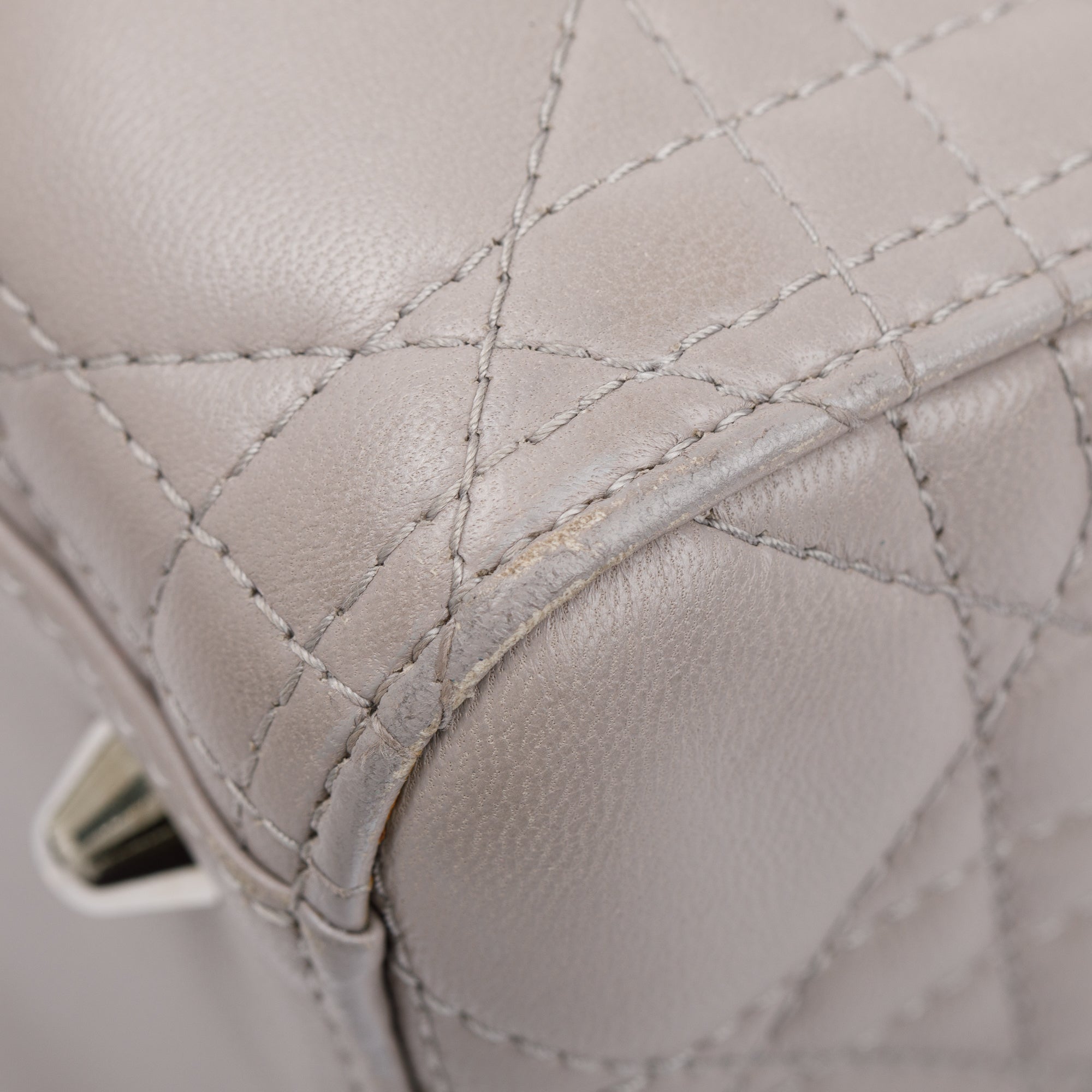 Christian Dior Grey Cannage Lambskin Leather Large Lady Dior Bag w/ Authenticity Card