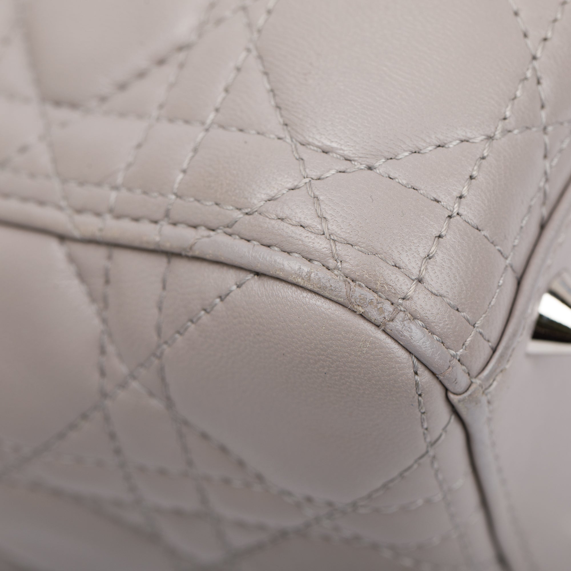 Christian Dior Grey Cannage Lambskin Leather Large Lady Dior Bag w/ Authenticity Card