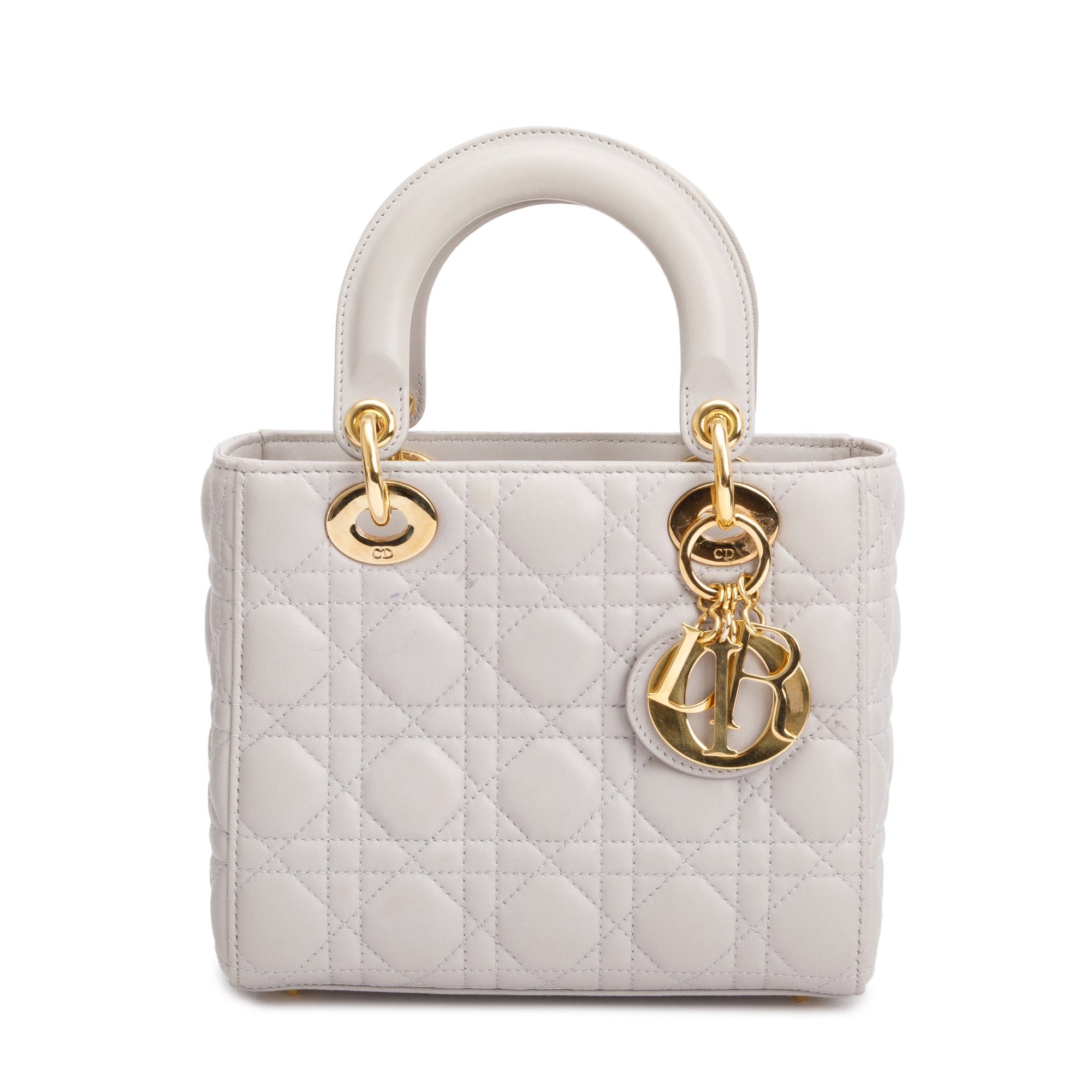 Christian Dior Grey Cannage Lambskin Leather Small Lady Dior Bag