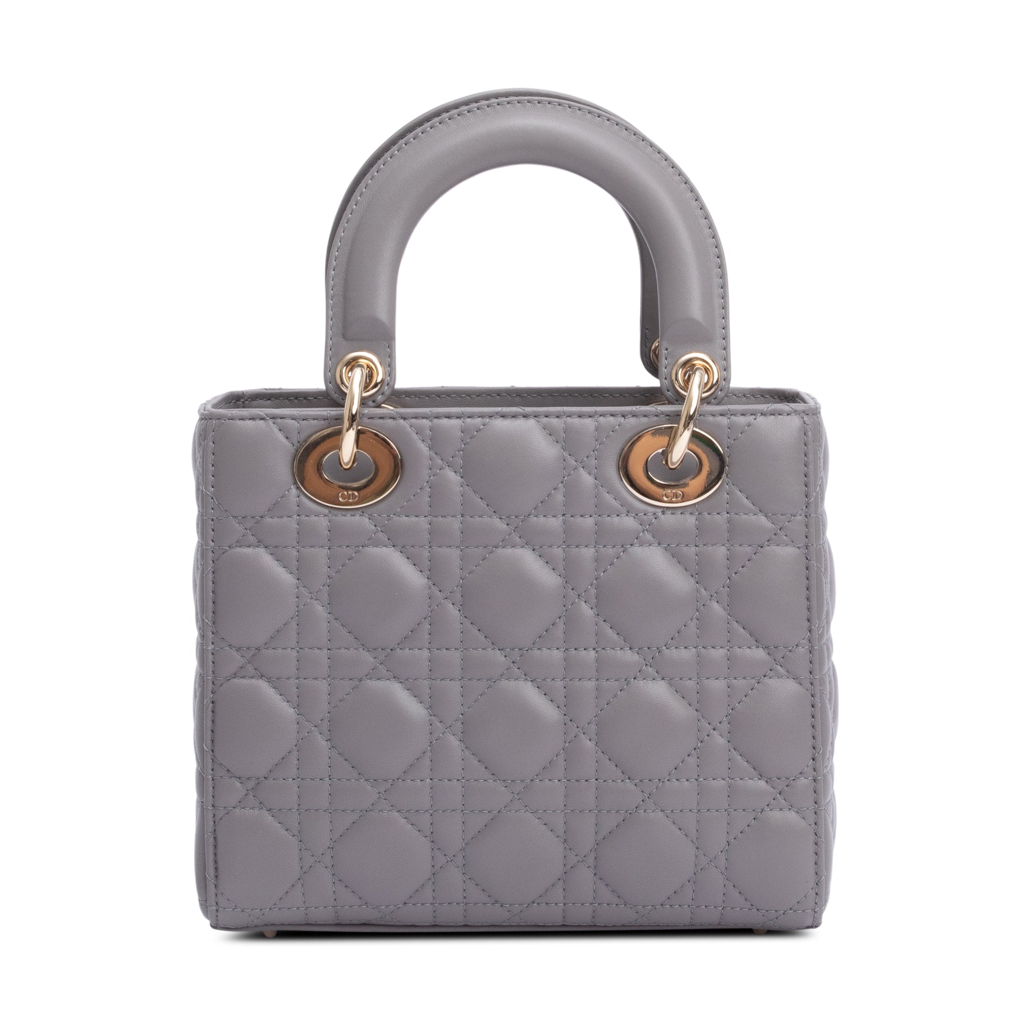 Christian Dior Grey Cannage Lambskin Leather Small Lady Dior Bag w/ Strap & Authenticity Card