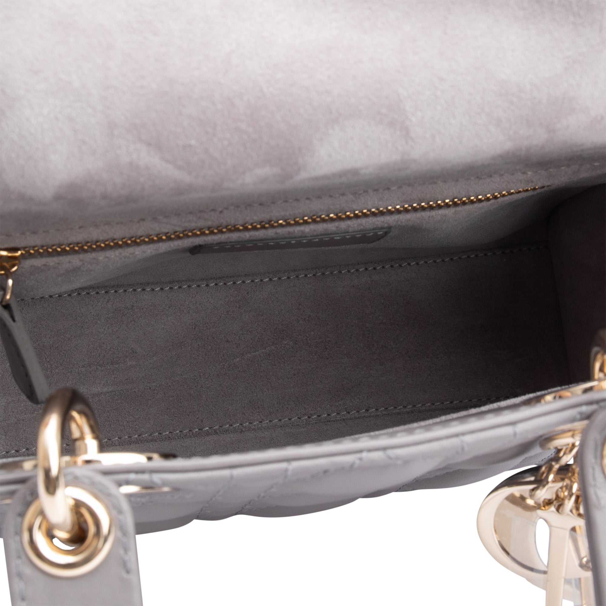 Christian Dior Grey Cannage Lambskin Leather Small Lady Dior Bag w/ Strap & Authenticity Card