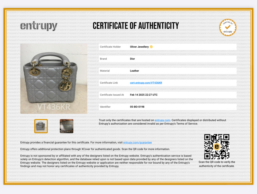 Christian Dior Grey Cannage Leather Mini Lady Dior Bag w/ Strap